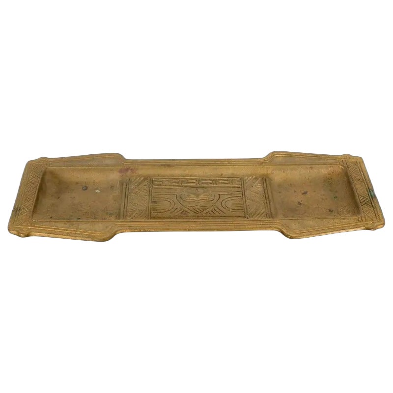 Tiffany Studios New York American Indian Pattern Bronze Doré Pen Tray For Sale