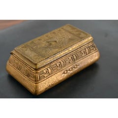 Tiffany Studios New York American Indian Pattern Bronze Doré Stamp Box
