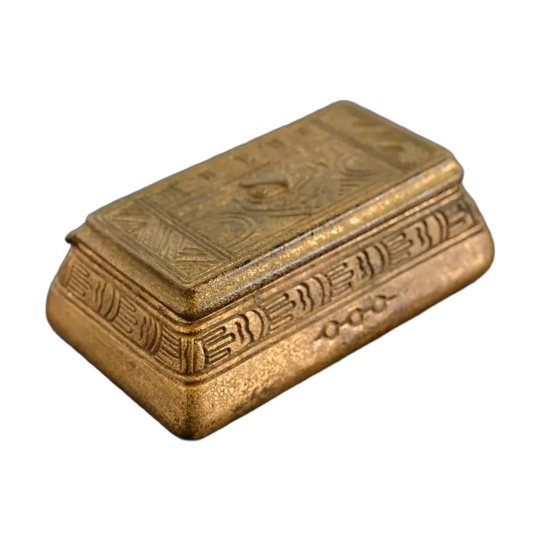 Tiffany Studios New York American Indian Pattern Bronze Doré Stamp Box