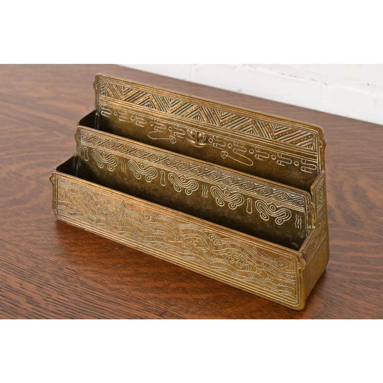 20th Century Tiffany Studios New York American Indian Pattern Bronze Letter Rack For Sale