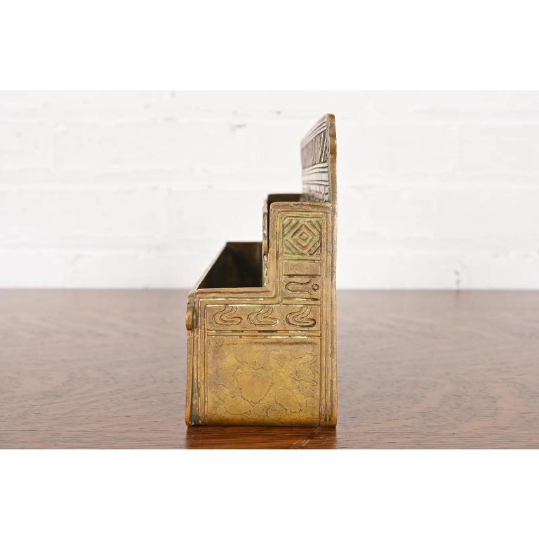 Tiffany Studios New York American Indian Pattern Bronze Letter Rack For Sale 3