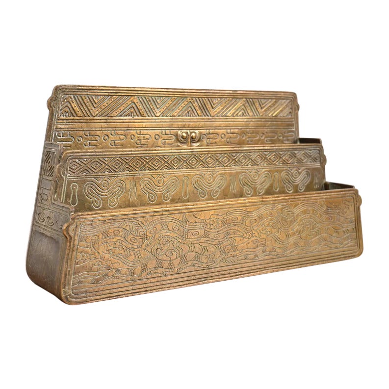 Tiffany Studios New York American Indian Pattern Bronze Letter Rack For Sale