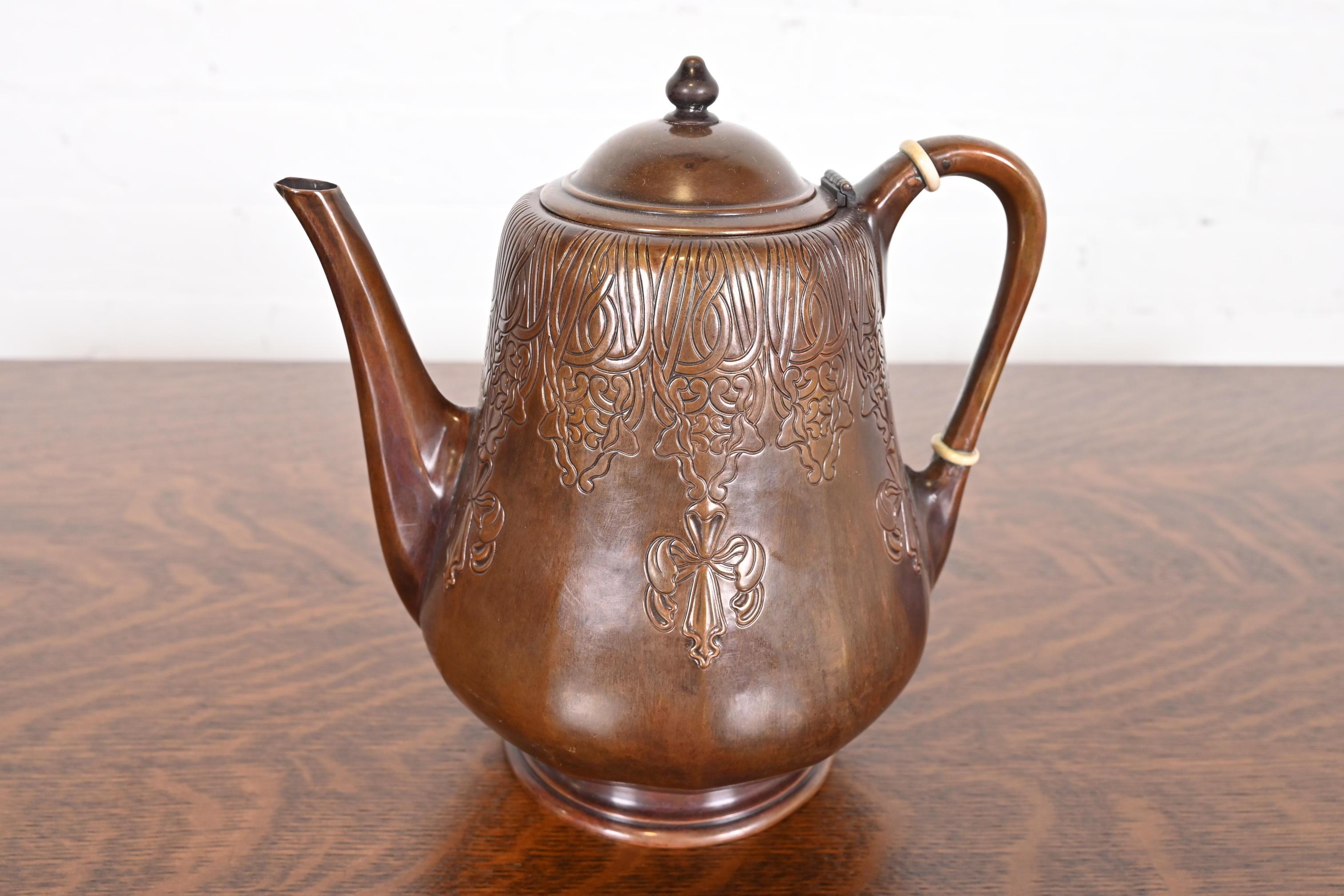 Arts and Crafts Tiffany Studios New York Antique Arts & Crafts Copper Coffee or Tea Service Set