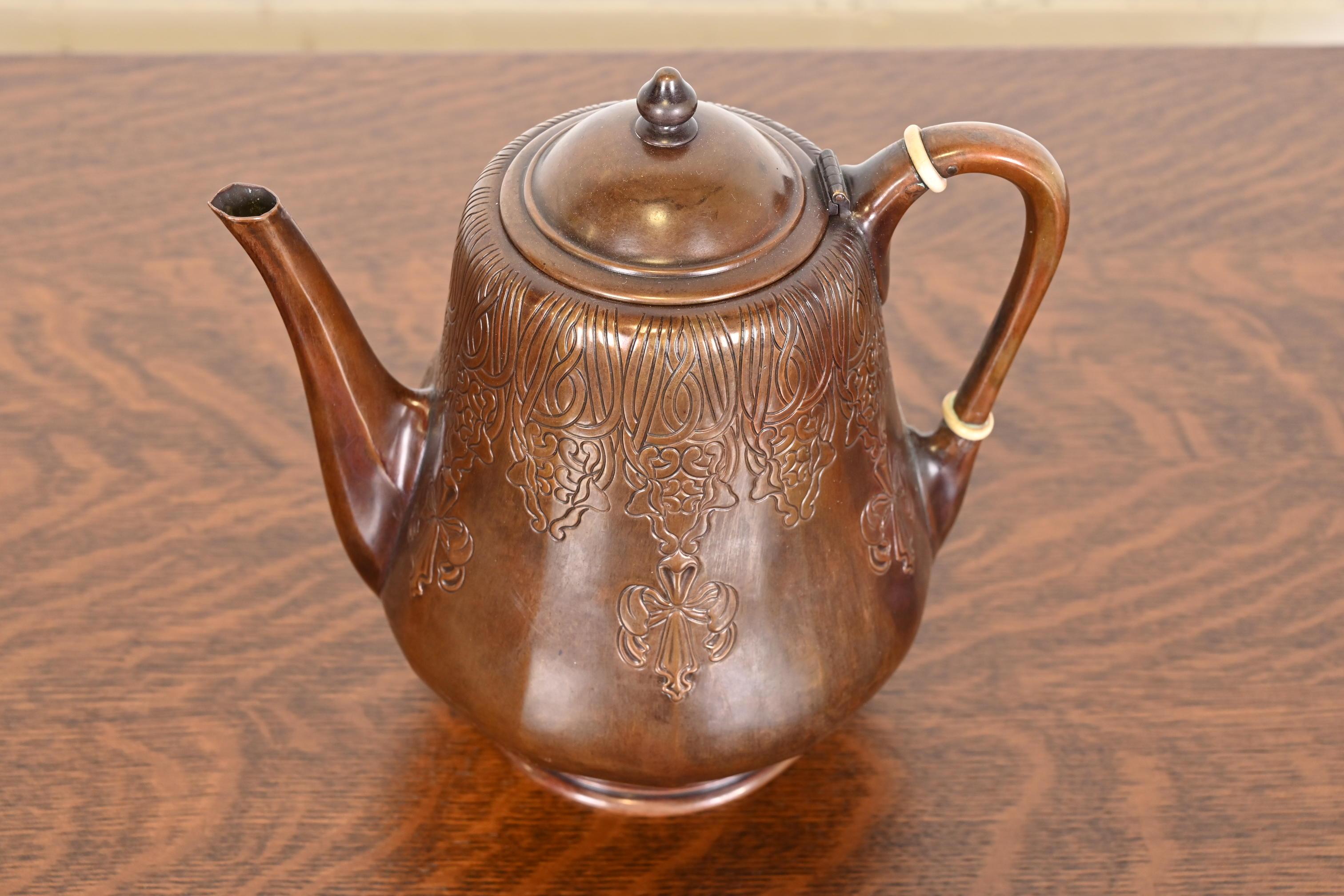 American Tiffany Studios New York Antique Arts & Crafts Copper Coffee or Tea Service Set
