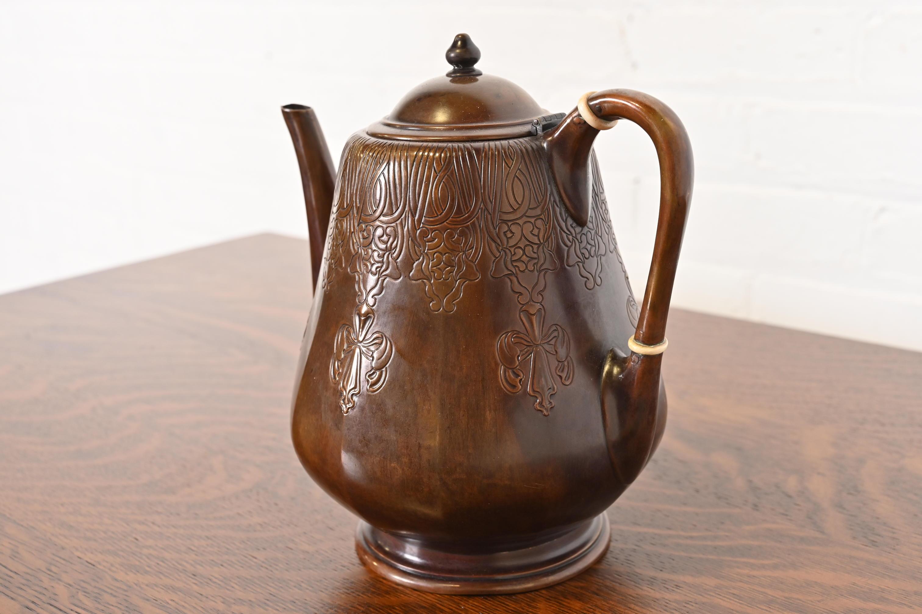 Tiffany Studios New York Antique Arts & Crafts Copper Coffee or Tea Service Set In Good Condition In South Bend, IN