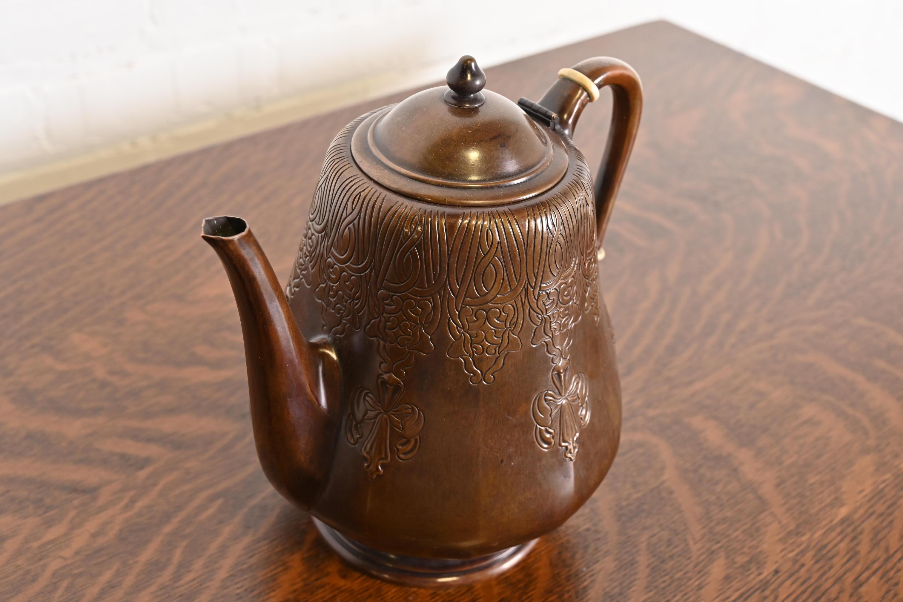 Early 20th Century Tiffany Studios New York Antique Arts & Crafts Copper Coffee or Tea Service Set