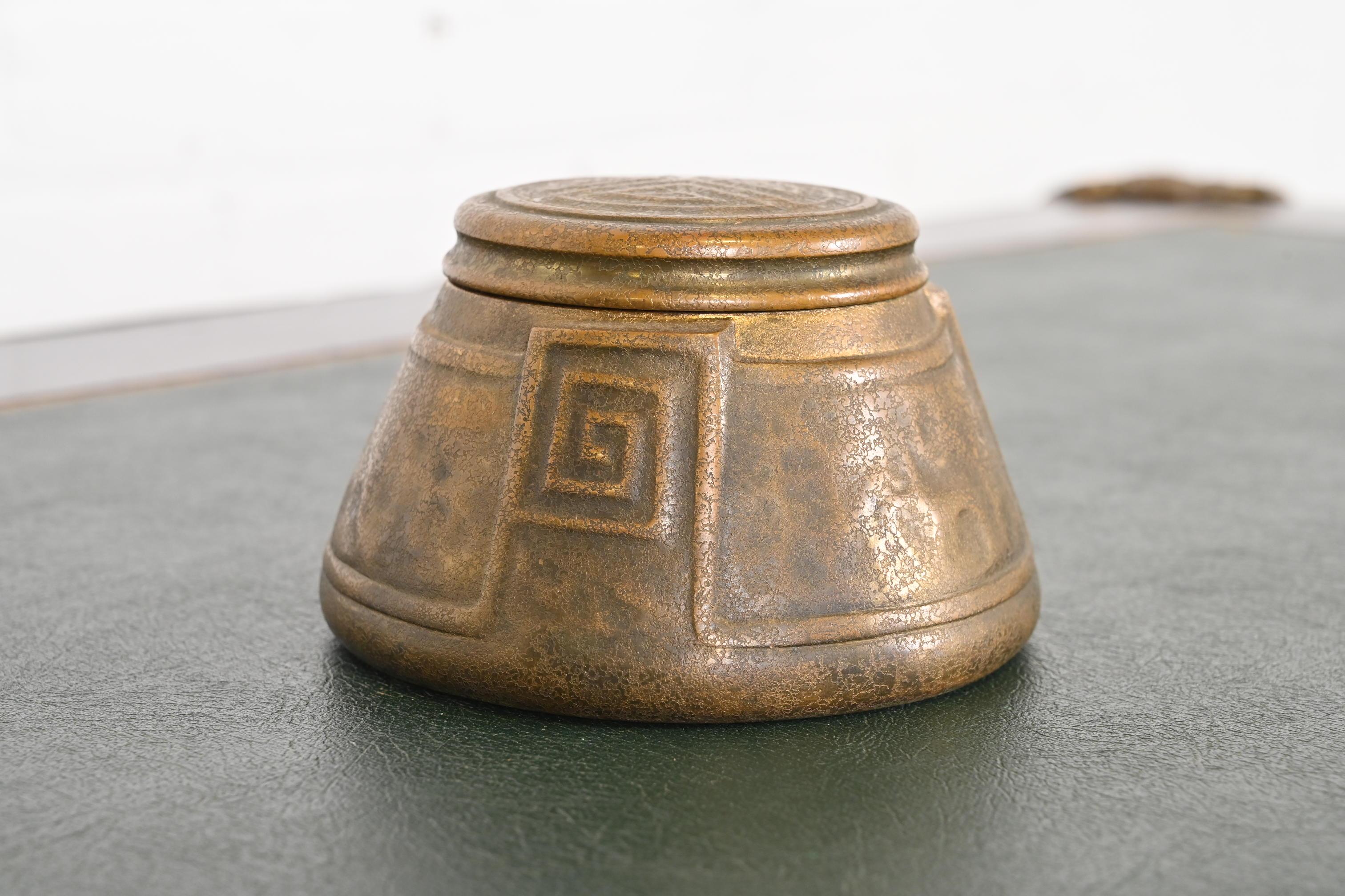 Tiffany Studios New York Art Deco 'Greek Key' Bronze Doré Inkwell In Good Condition In South Bend, IN