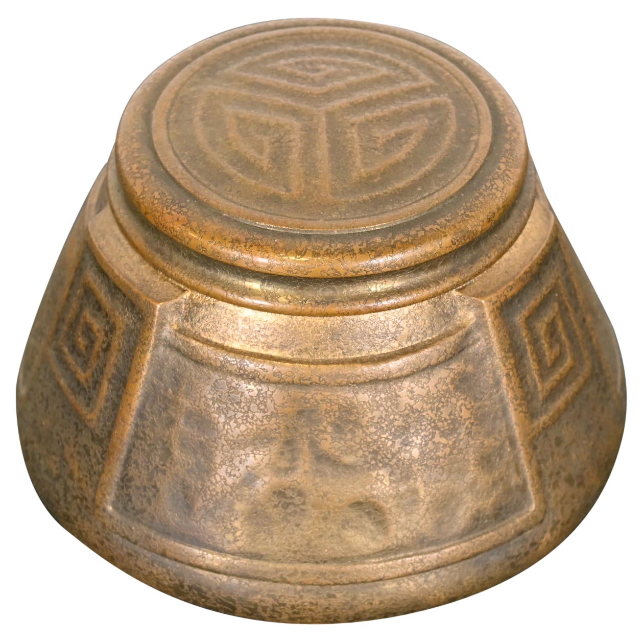 Tiffany Studios New York Art Deco 
Greek Key
 Bronze Doré Inkwell