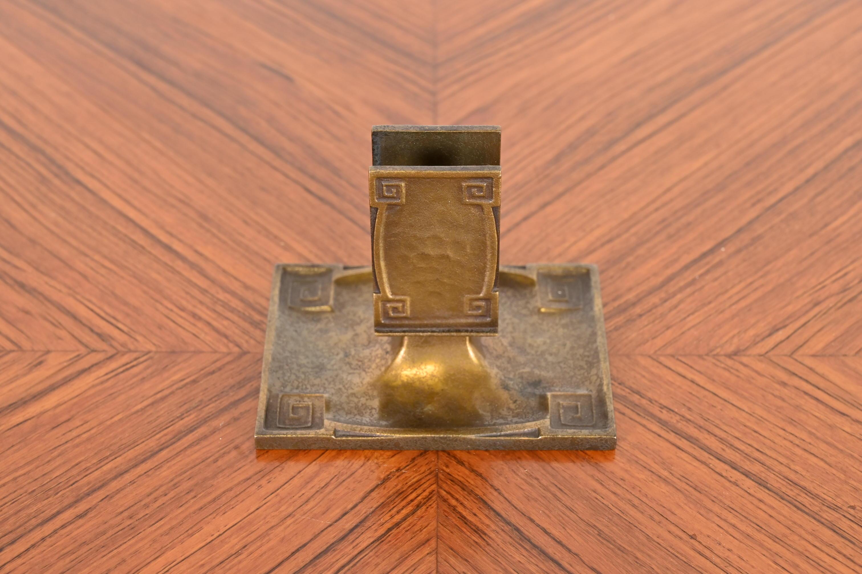 American Tiffany Studios New York Art Deco 'Greek Key' Bronze Doré Match Box Holder