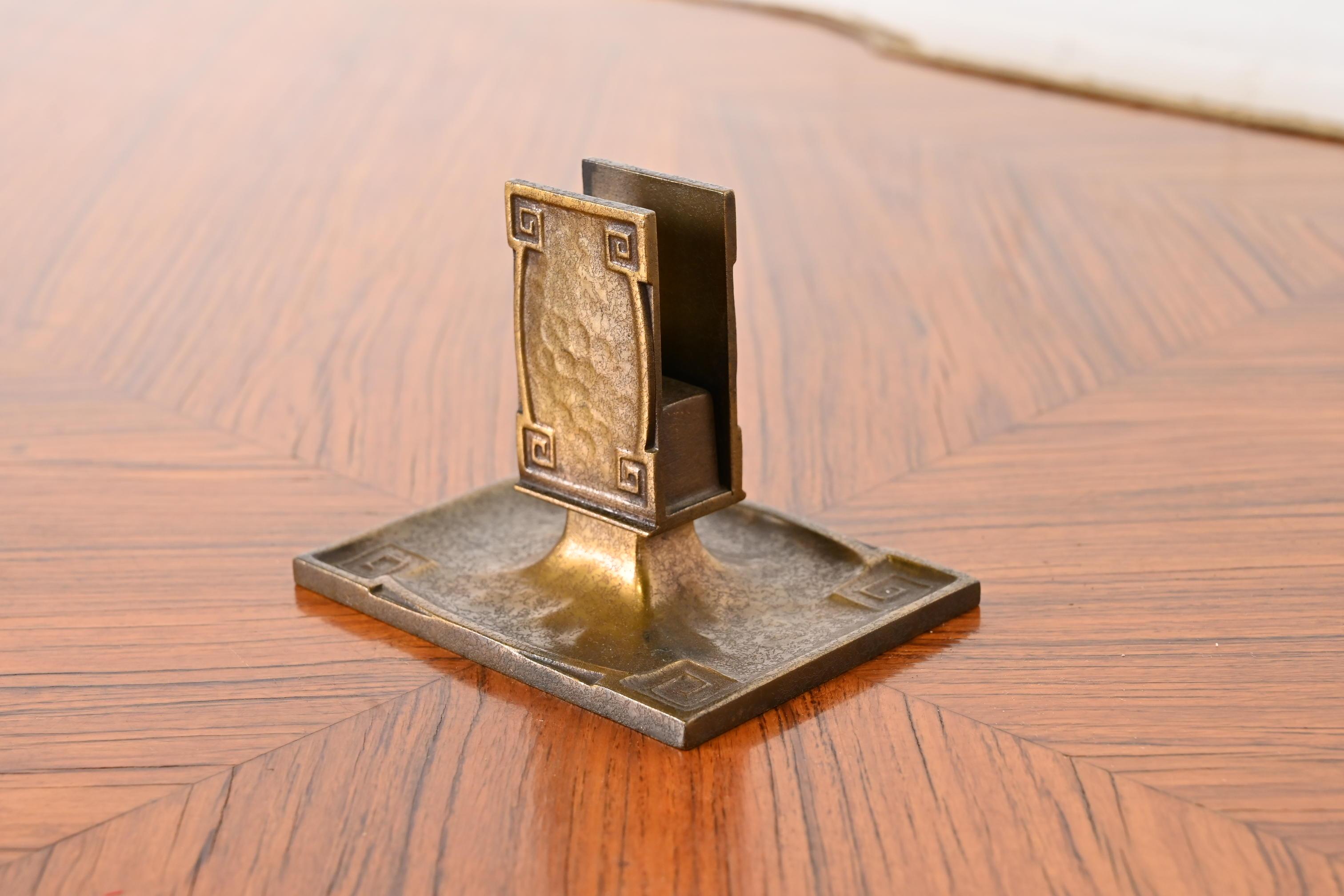 Tiffany Studios New York Art Deco 'Greek Key' Bronze Doré Match Box Holder In Good Condition In South Bend, IN