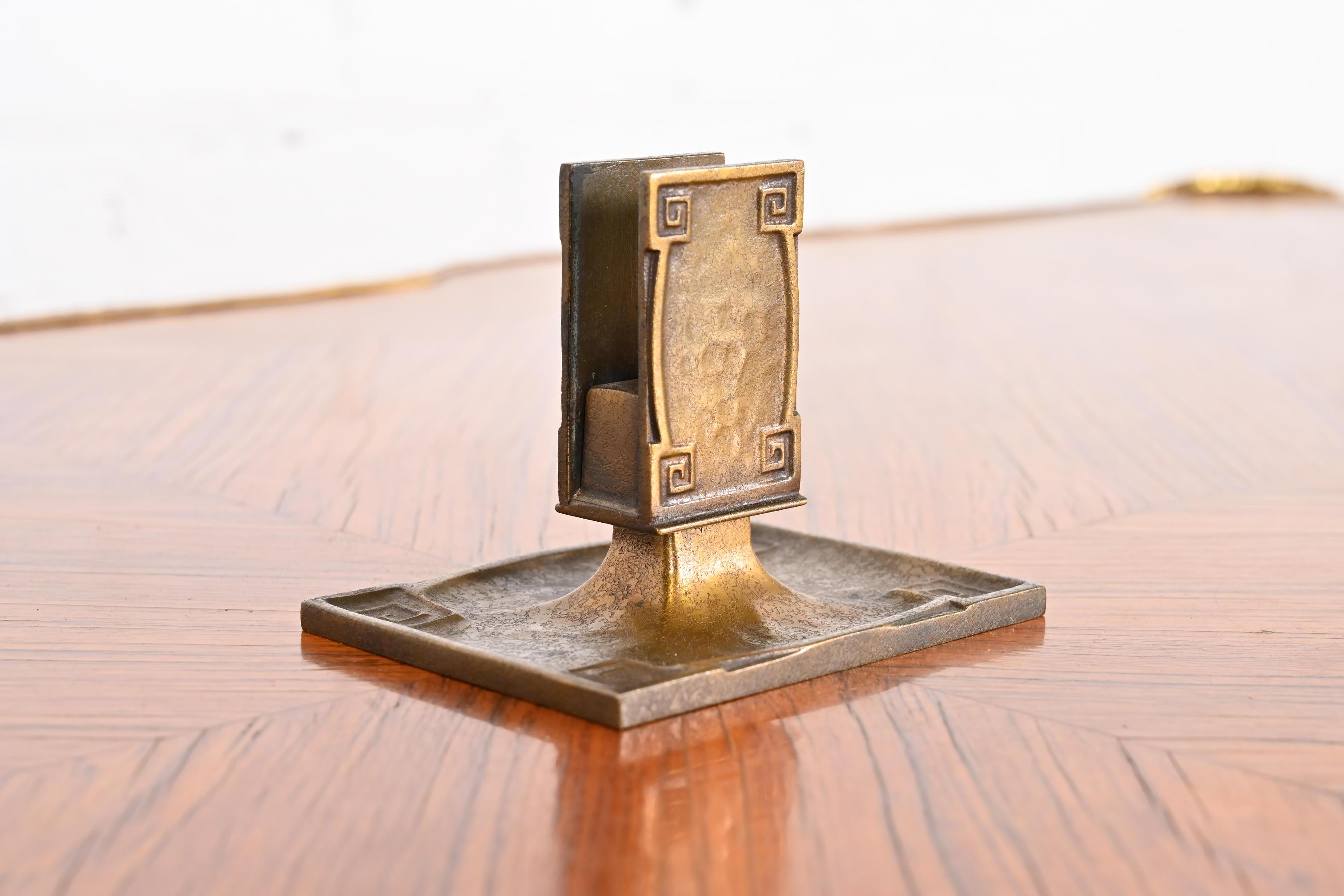 20th Century Tiffany Studios New York Art Deco 'Greek Key' Bronze Doré Match Box Holder