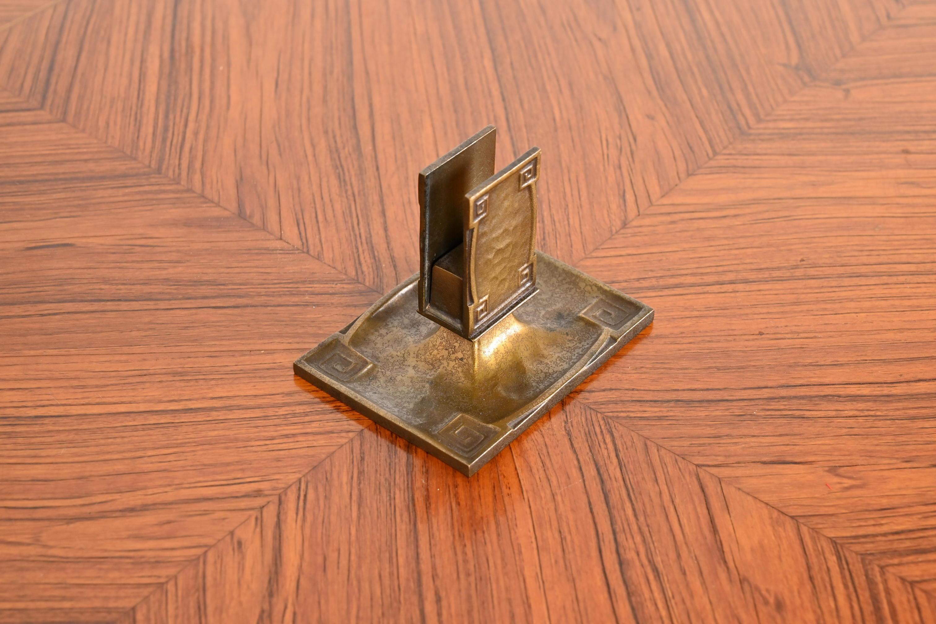 Tiffany Studios New York Art Deco 'Greek Key' Bronze Doré Match Box Holder 1