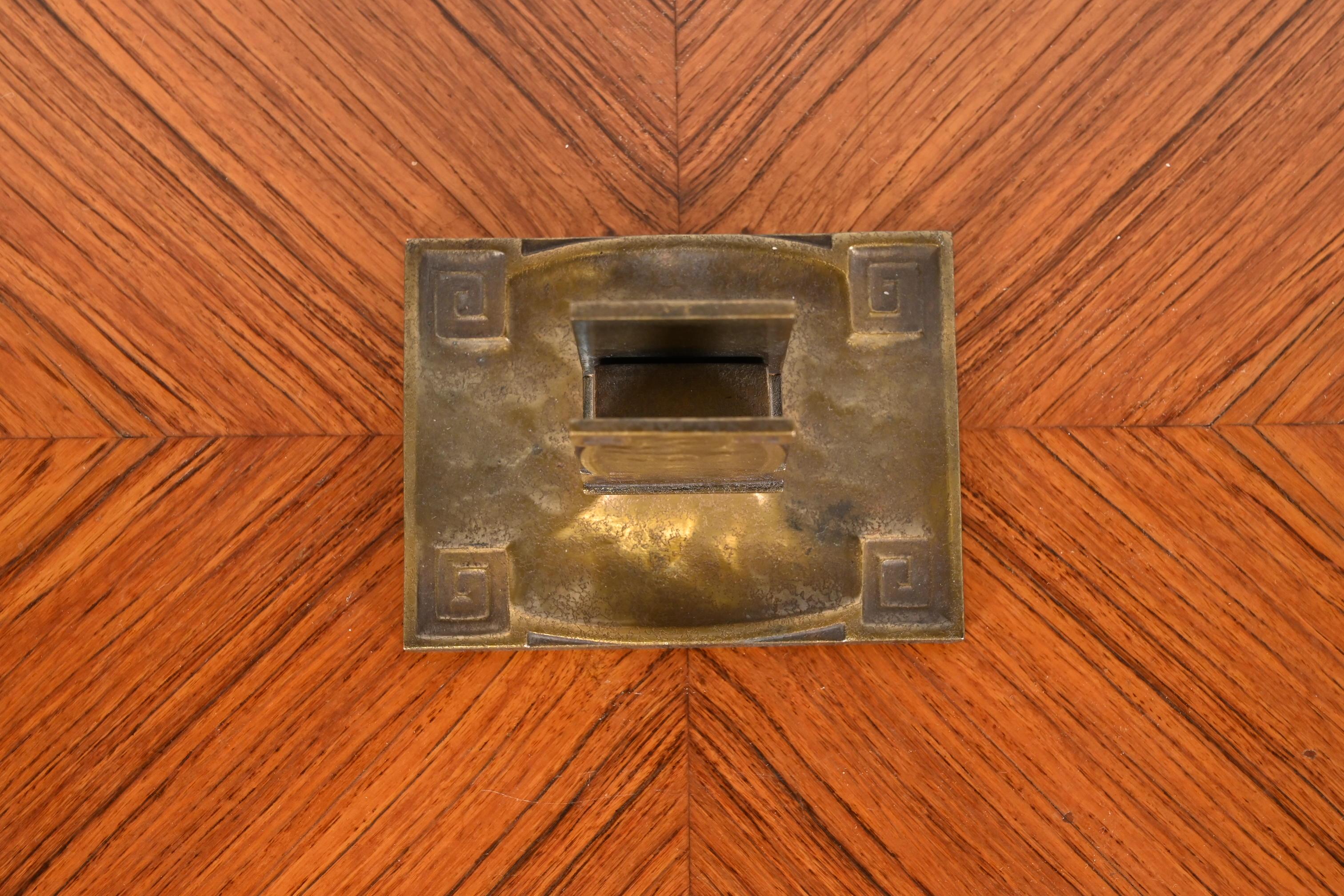 Tiffany Studios New York Art Deco 'Greek Key' Bronze Doré Match Box Holder 2