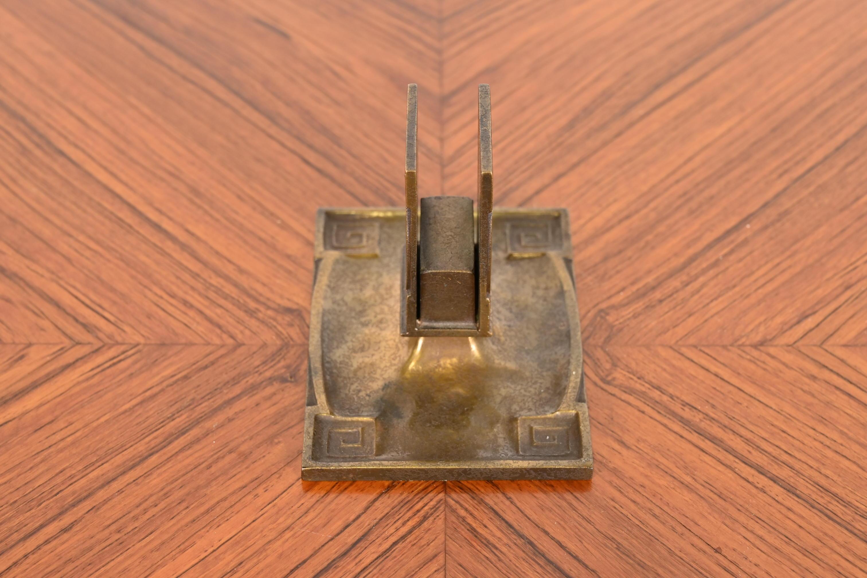 Tiffany Studios New York Art Deco 'Greek Key' Bronze Doré Match Box Holder 4