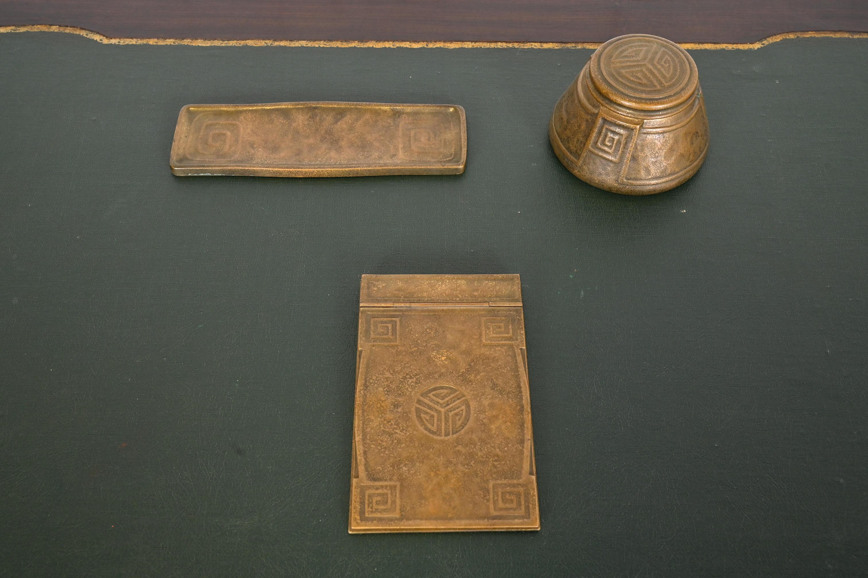 Tiffany Studios New York Art Deco 'Greek Key' Bronze Doré Notepad Holder For Sale 8