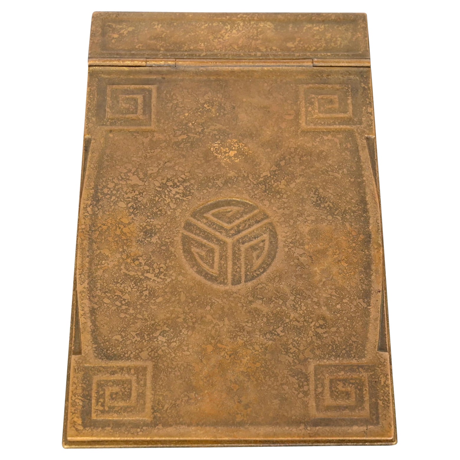 Tiffany Studios New York Art Deco 'Chiave Greca' in bronzo Doré Portablocco