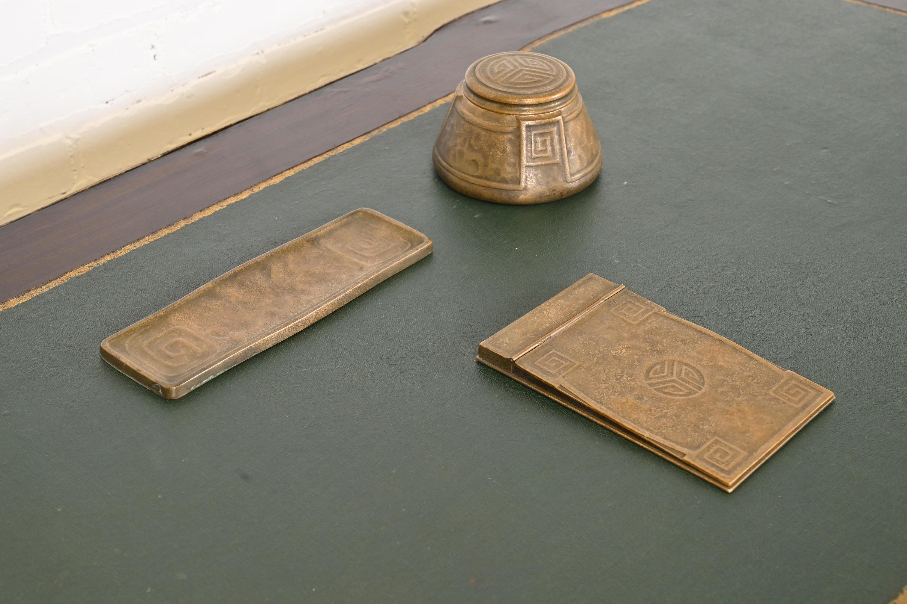 Tiffany Studios New York Art Deco Greek Key Bronze Doré Pen Tray Desk Accessory For Sale 8