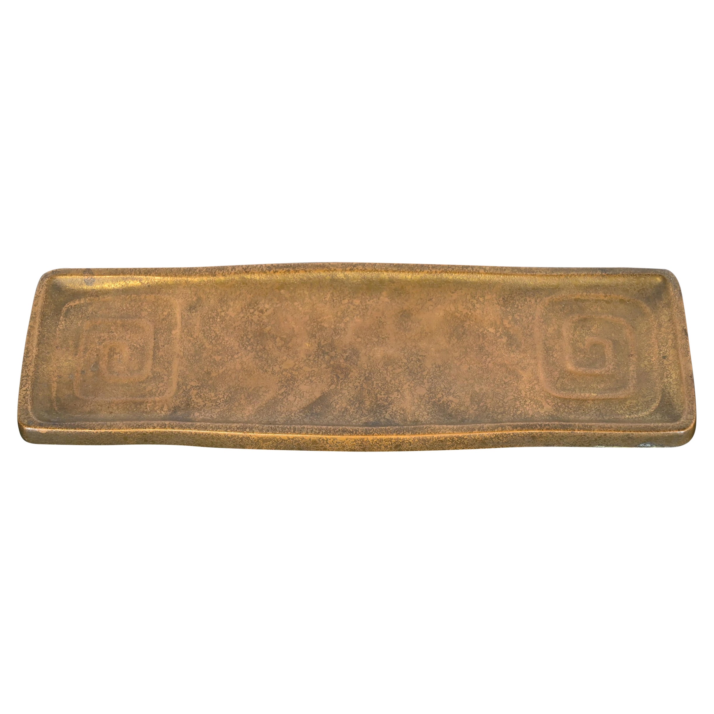 Tiffany Studios New York Art Deco Chiave Greca Bronzo Doré Vassoio Portapenne Accessorio da Scrivania in vendita