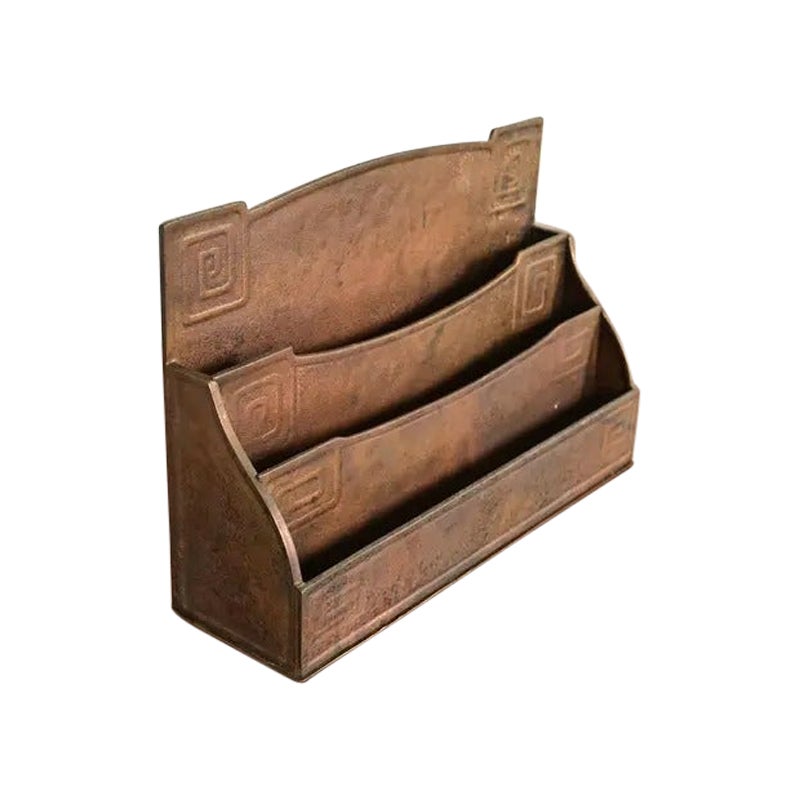 Tiffany Studios New York Art Deco Greek Key Bronze Letter Rack For Sale