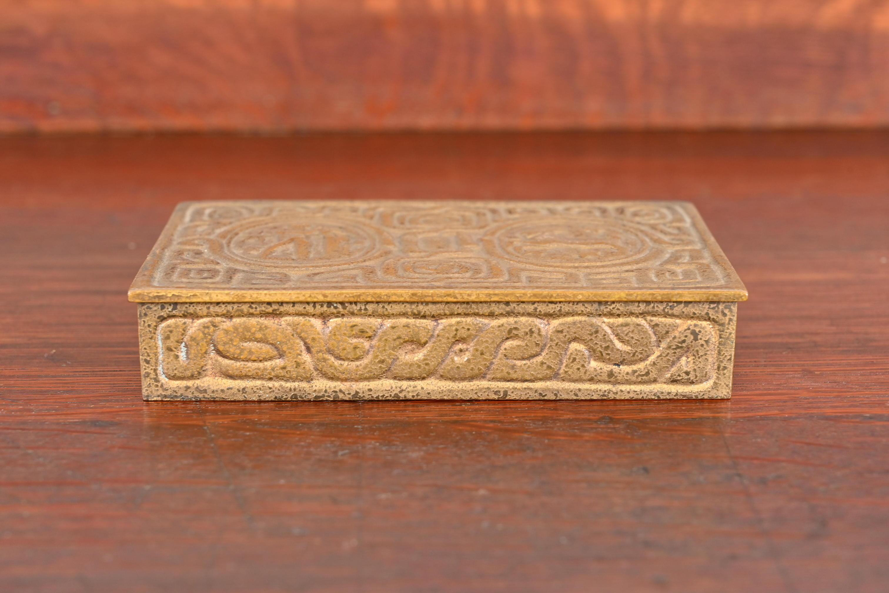 Arts and Crafts Tiffany Studios New York Art Deco Zodiac Bronze Doré Box For Sale