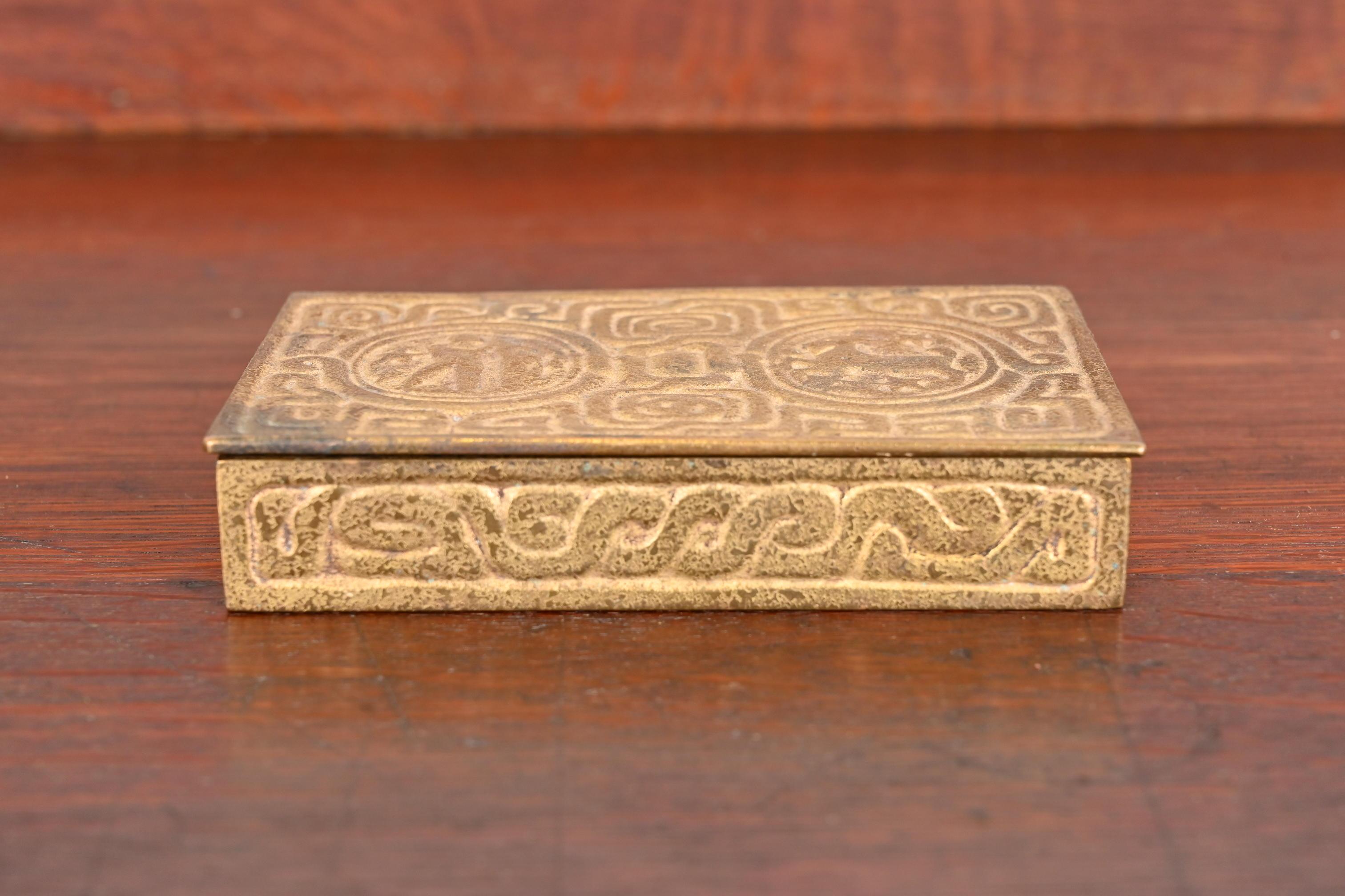 American Tiffany Studios New York Art Deco Zodiac Bronze Doré Box For Sale