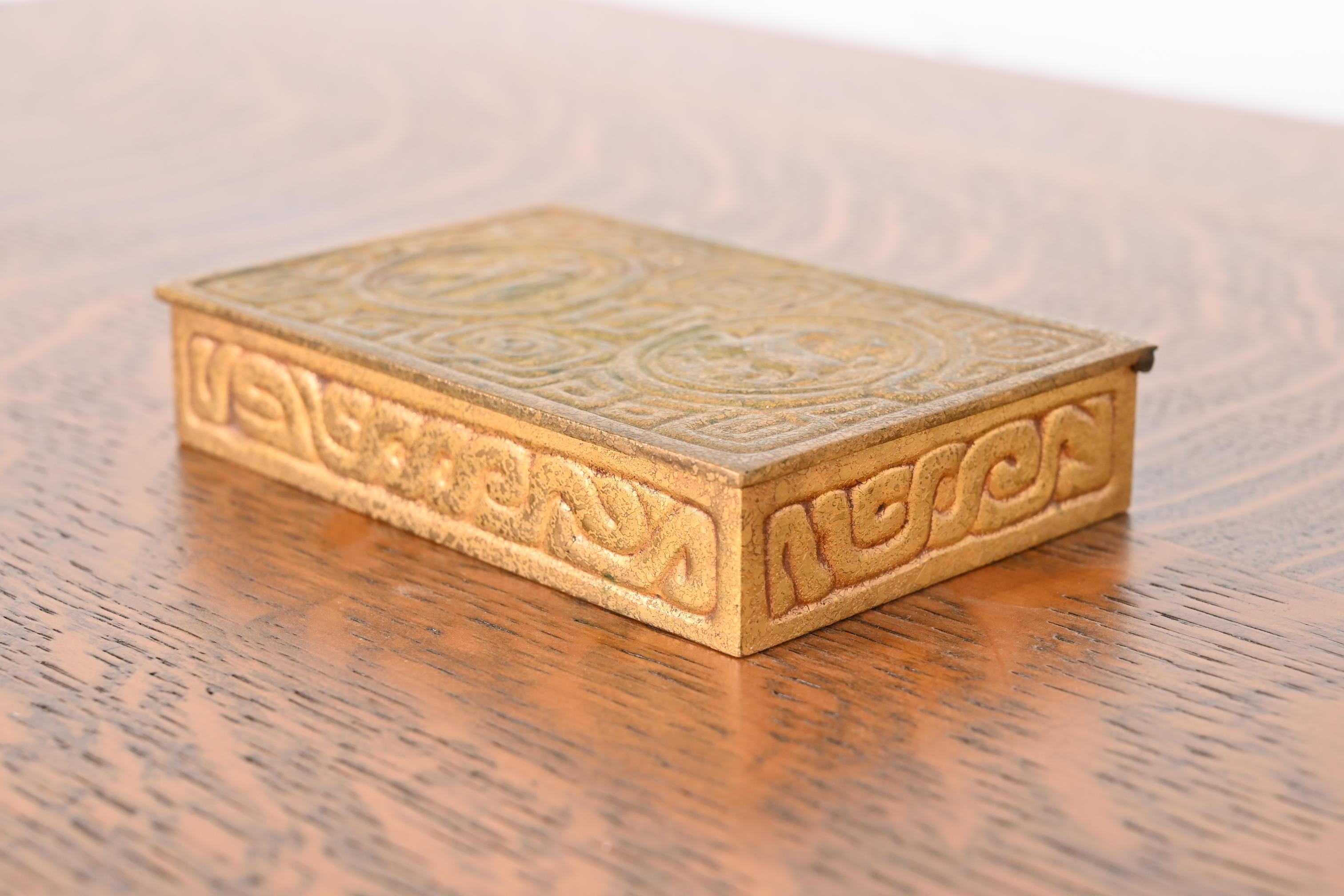 20th Century Tiffany Studios New York Art Deco 'Zodiac' Bronze Doré Box For Sale