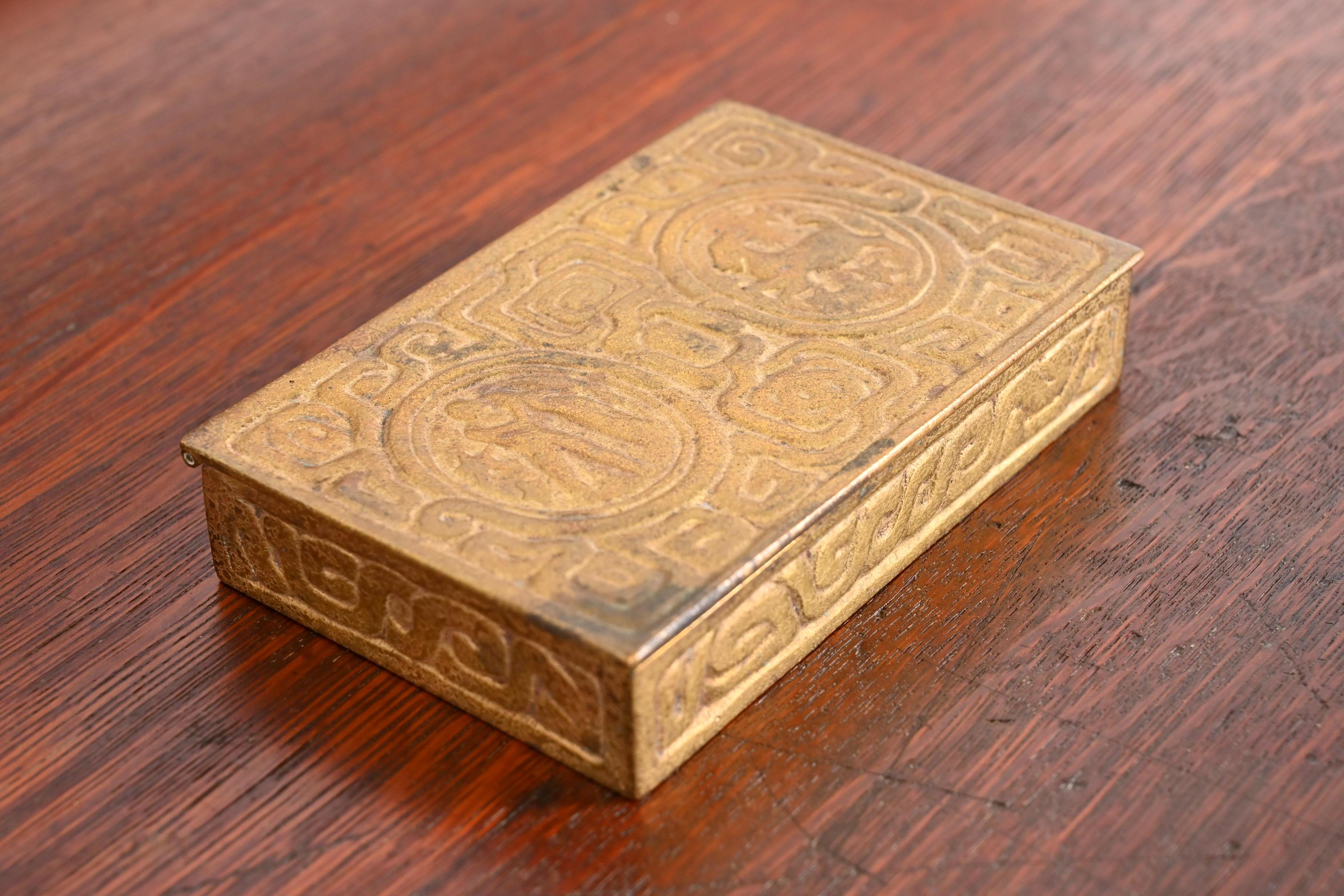 20th Century Tiffany Studios New York Art Deco Zodiac Bronze Doré Box For Sale