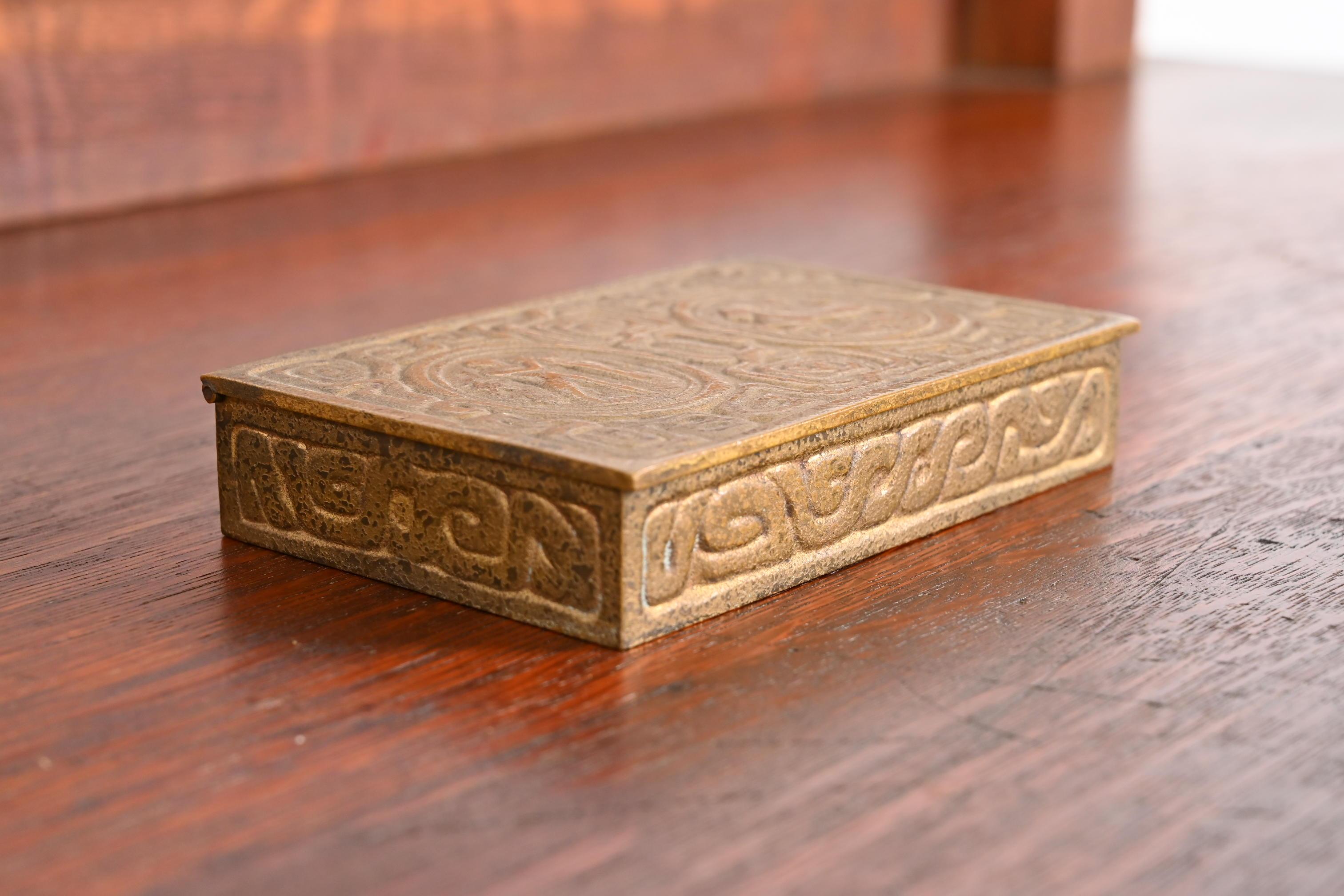 Tiffany Studios New York Art Deco Zodiac Bronze Doré Box For Sale 1