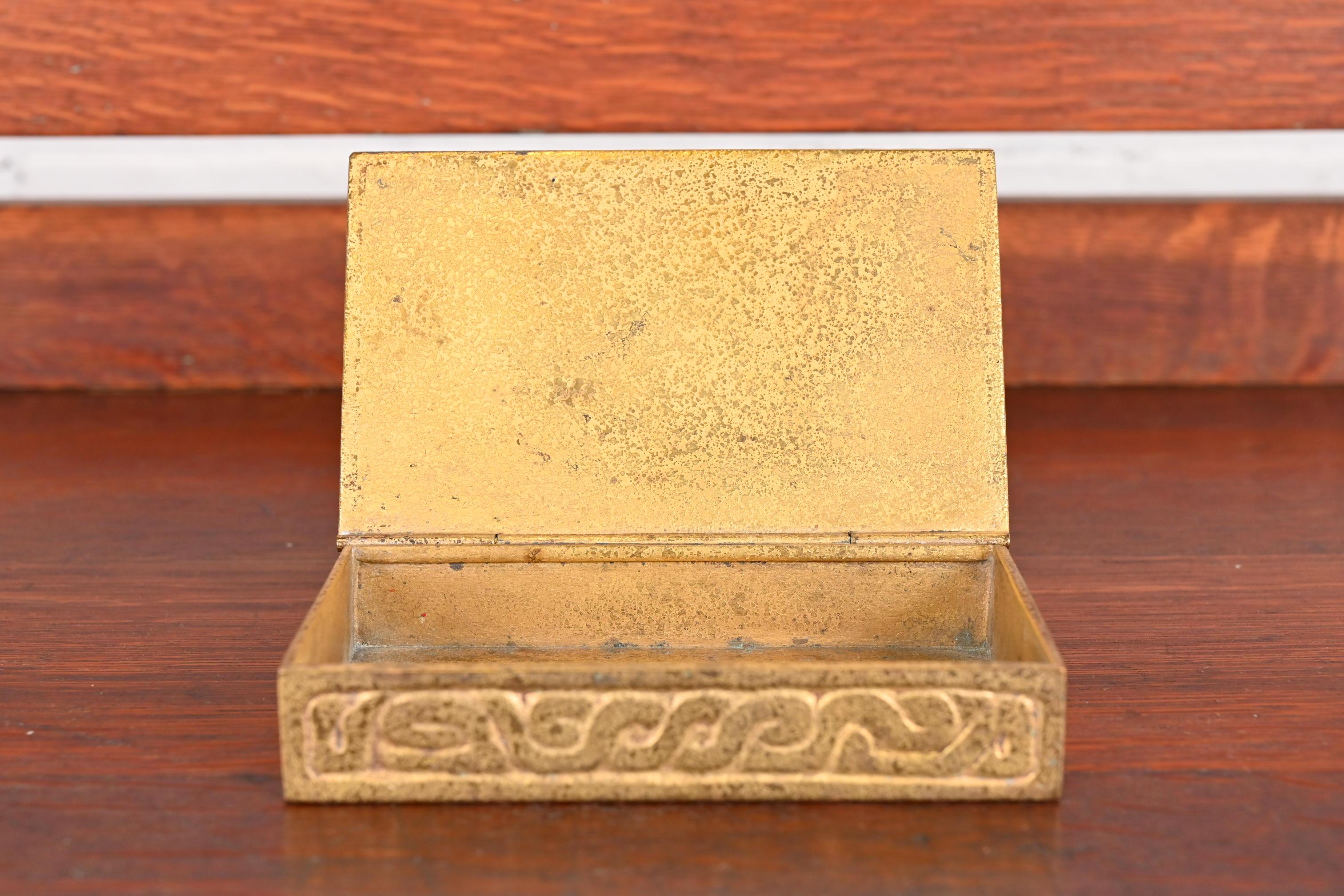 Tiffany Studios New York Art Deco Zodiac Bronze Doré Box For Sale 3