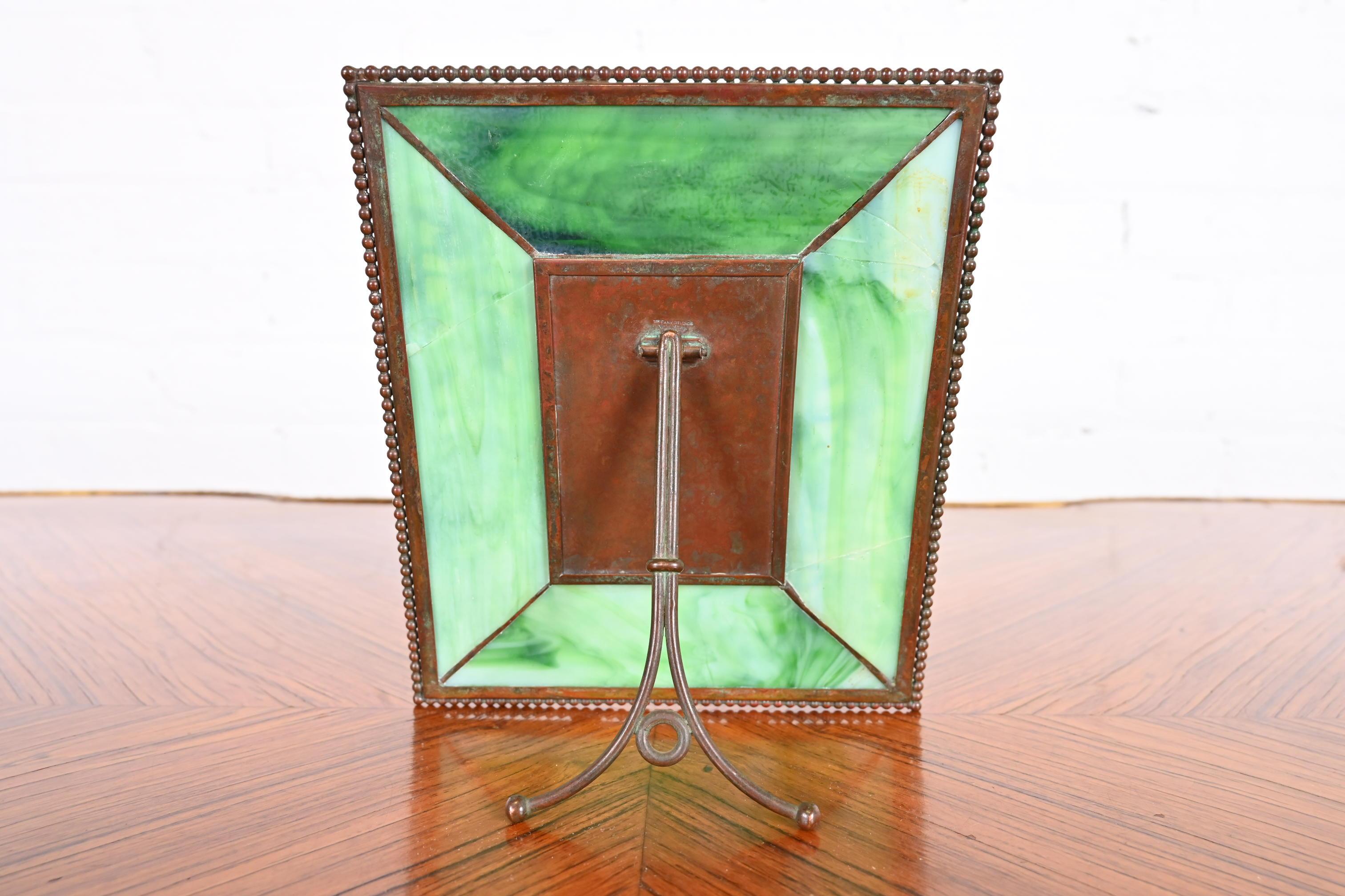 Tiffany Studios New York Art Nouveau Bronze and Slag Glass Picture Frame 5