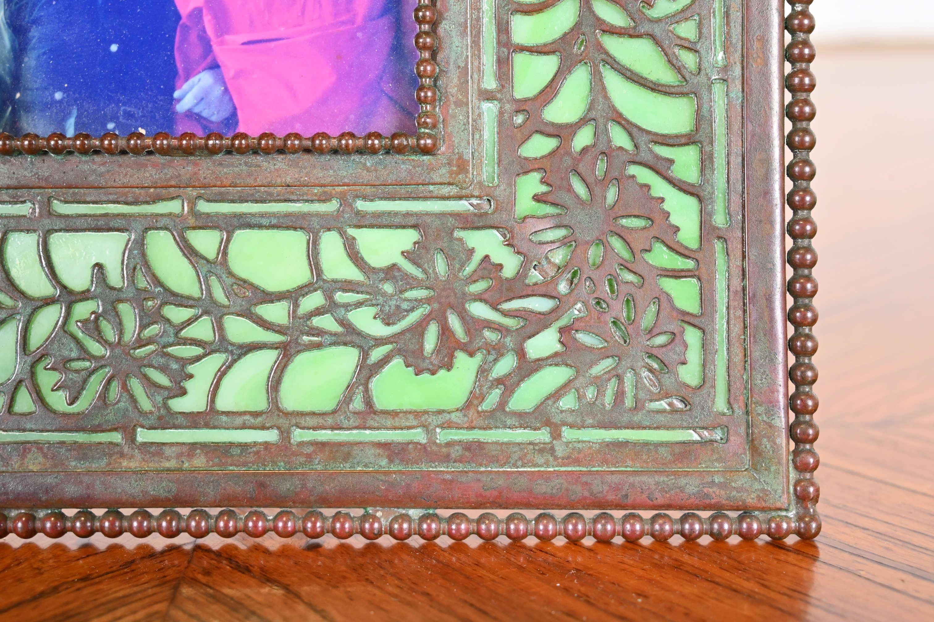 Tiffany Studios New York Art Nouveau Bronze and Slag Glass Picture Frame 3