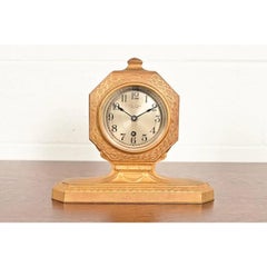 Tiffany Studios New York Arts & Crafts Bronze Doré Desk Clock, Circa 1910