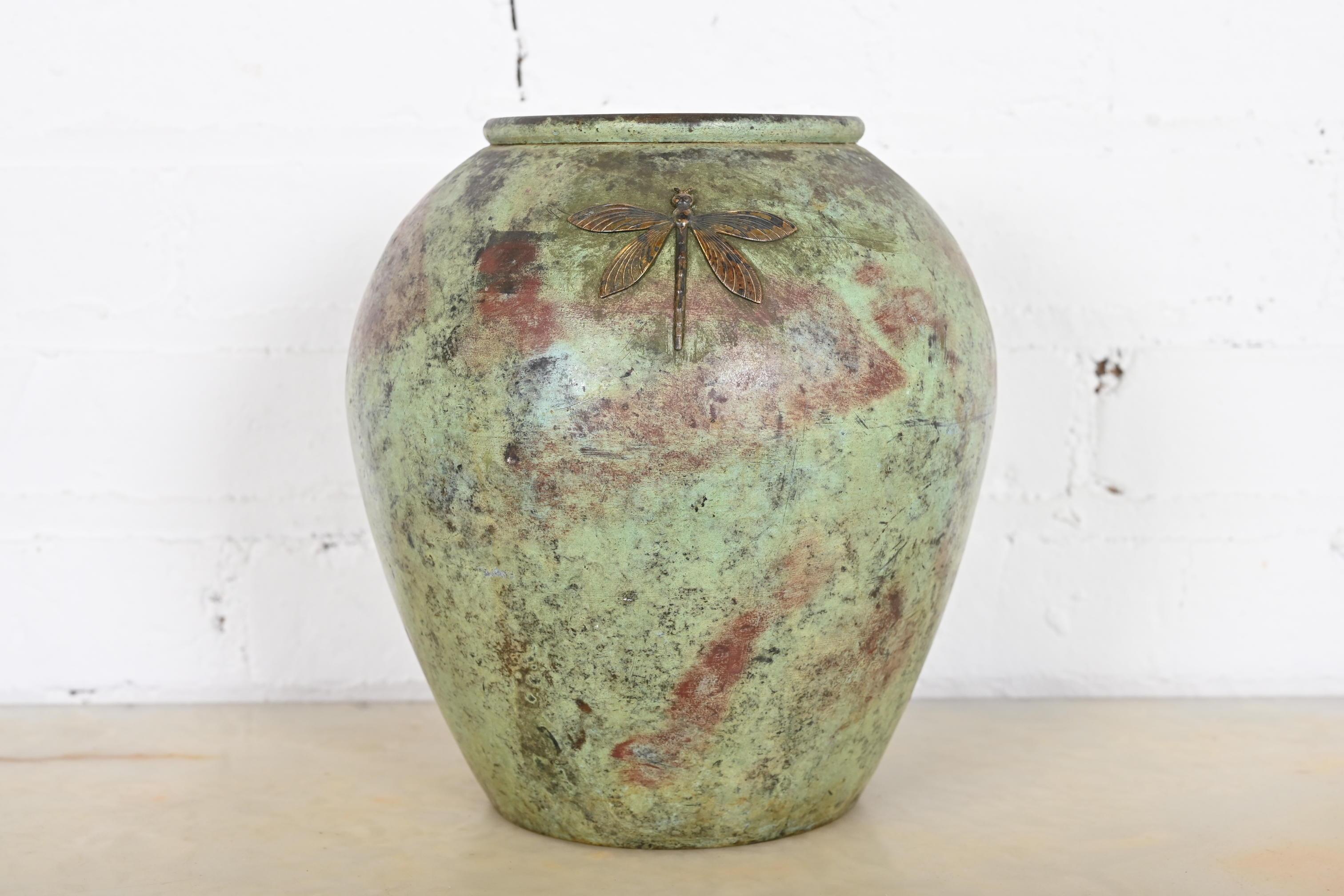 American Tiffany Studios New York Arts & Crafts Patinated Copper Dragonfly Vase