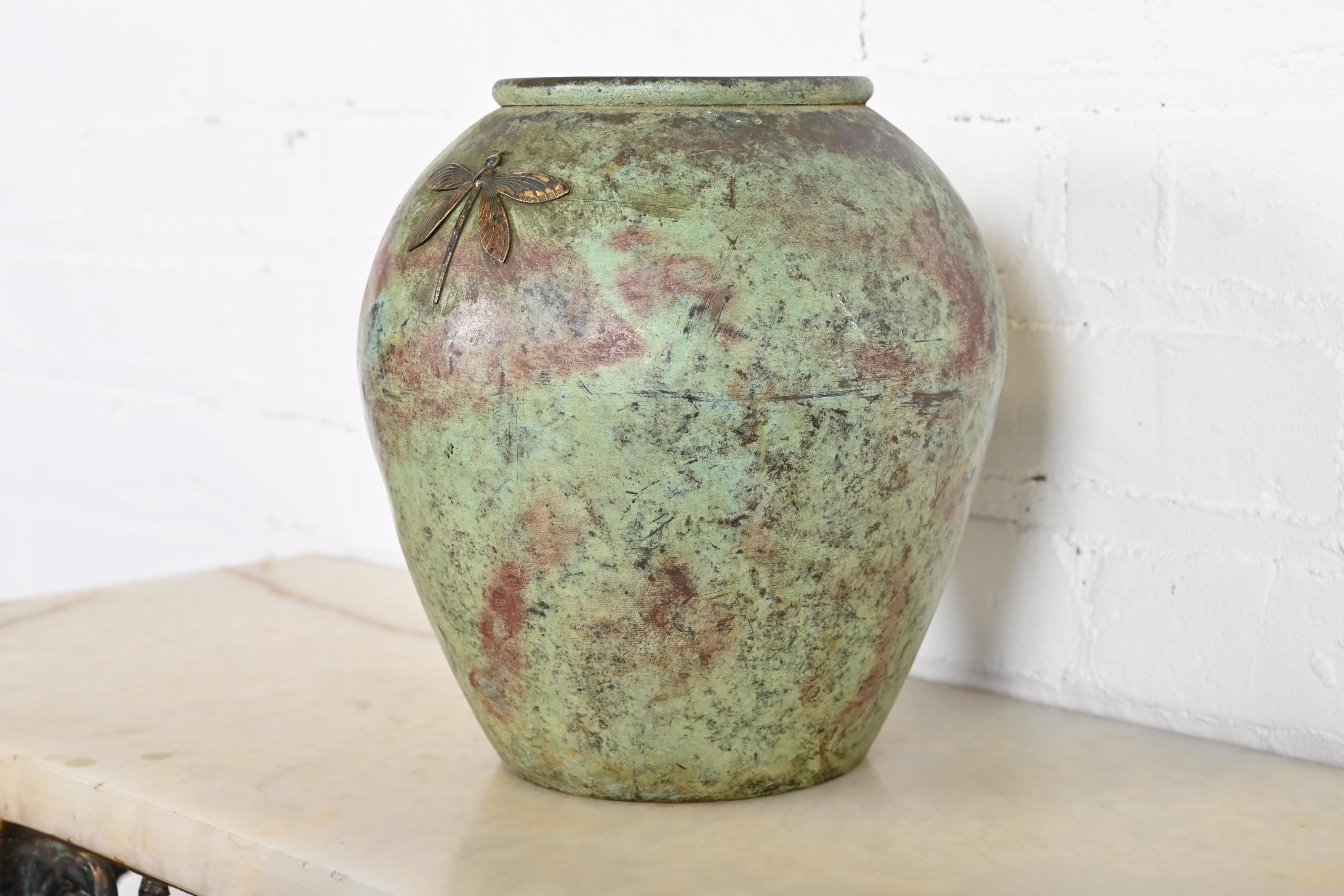 20th Century Tiffany Studios New York Arts & Crafts Patinated Copper Dragonfly Vase