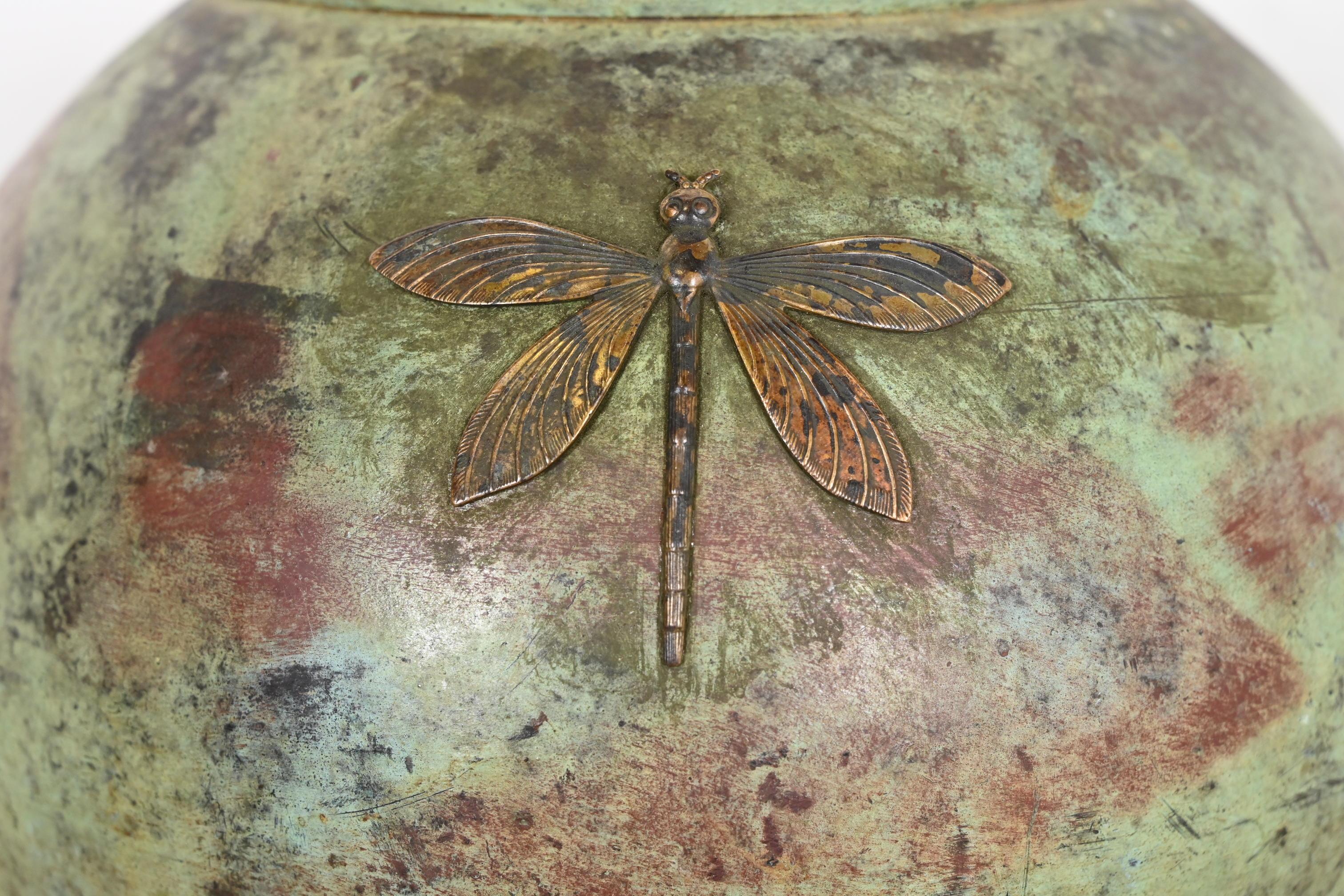 Tiffany Studios New York Arts & Crafts Patinated Copper Dragonfly Vase 1