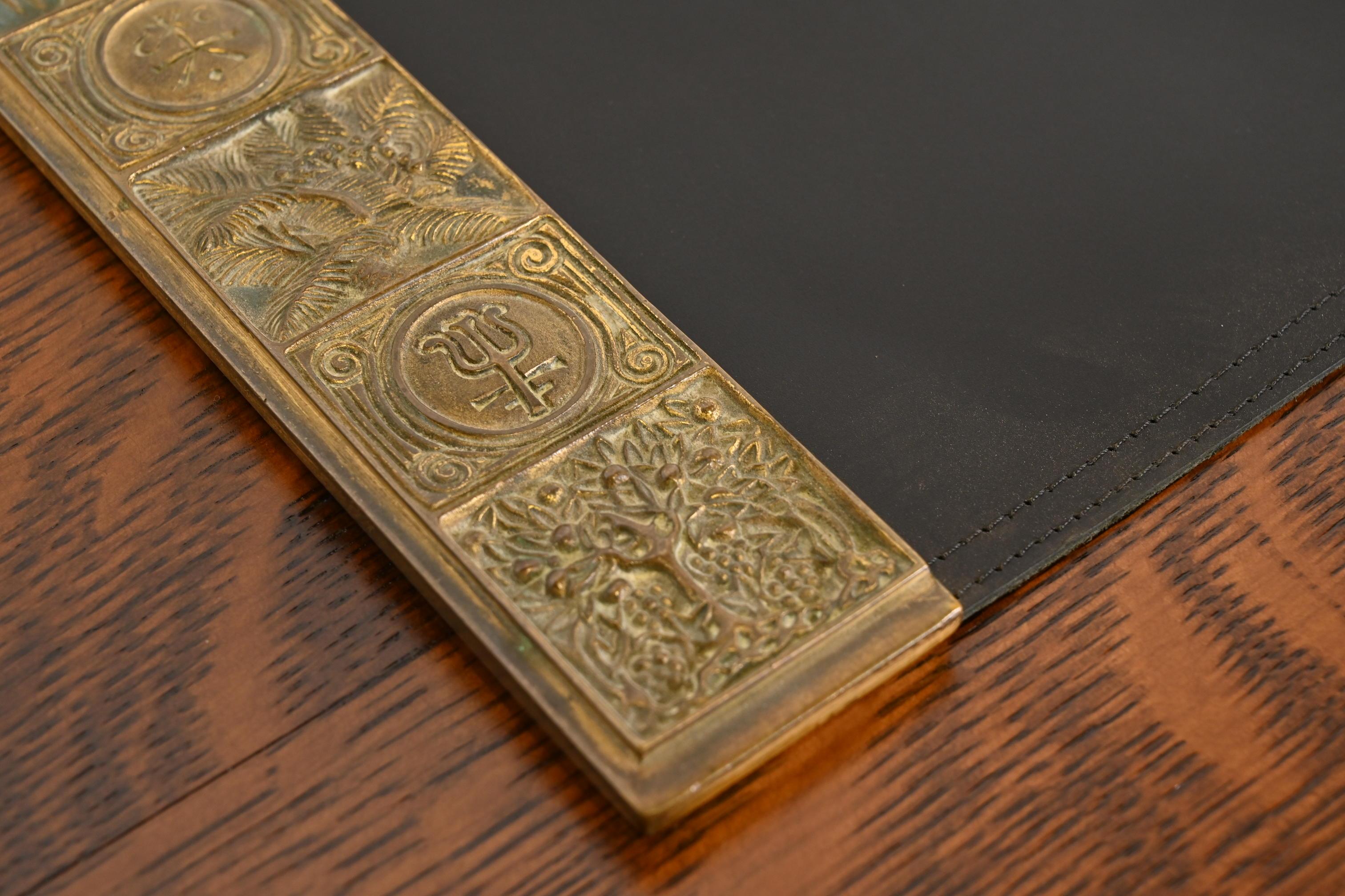 Tiffany Studios New York Bookmark Bronze Doré Blotter Ends With Leather Blotter In Good Condition For Sale In South Bend, IN