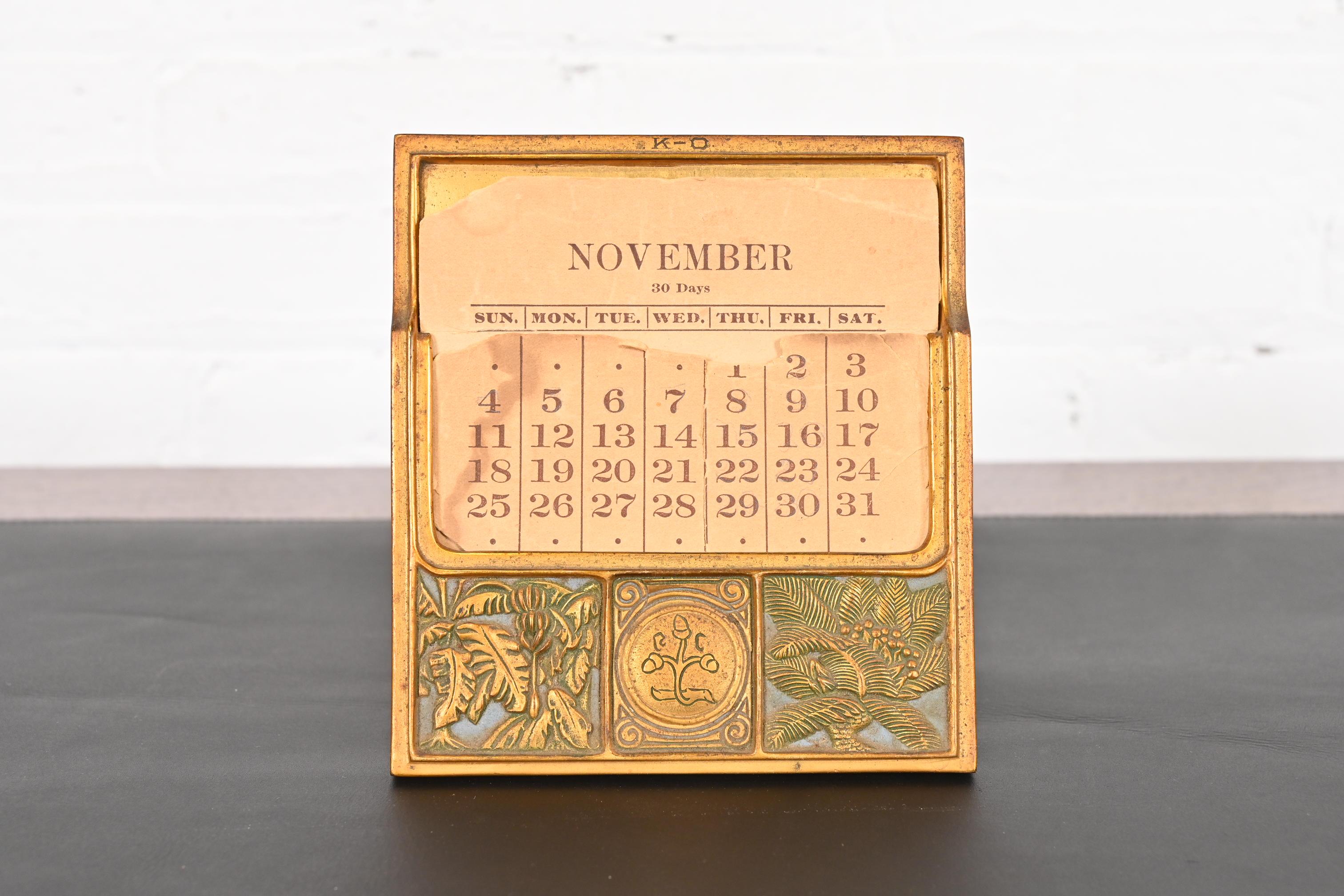 Tiffany Studios New York Bookmark Bronze Doré Desk Calendar Frame  In Good Condition In South Bend, IN