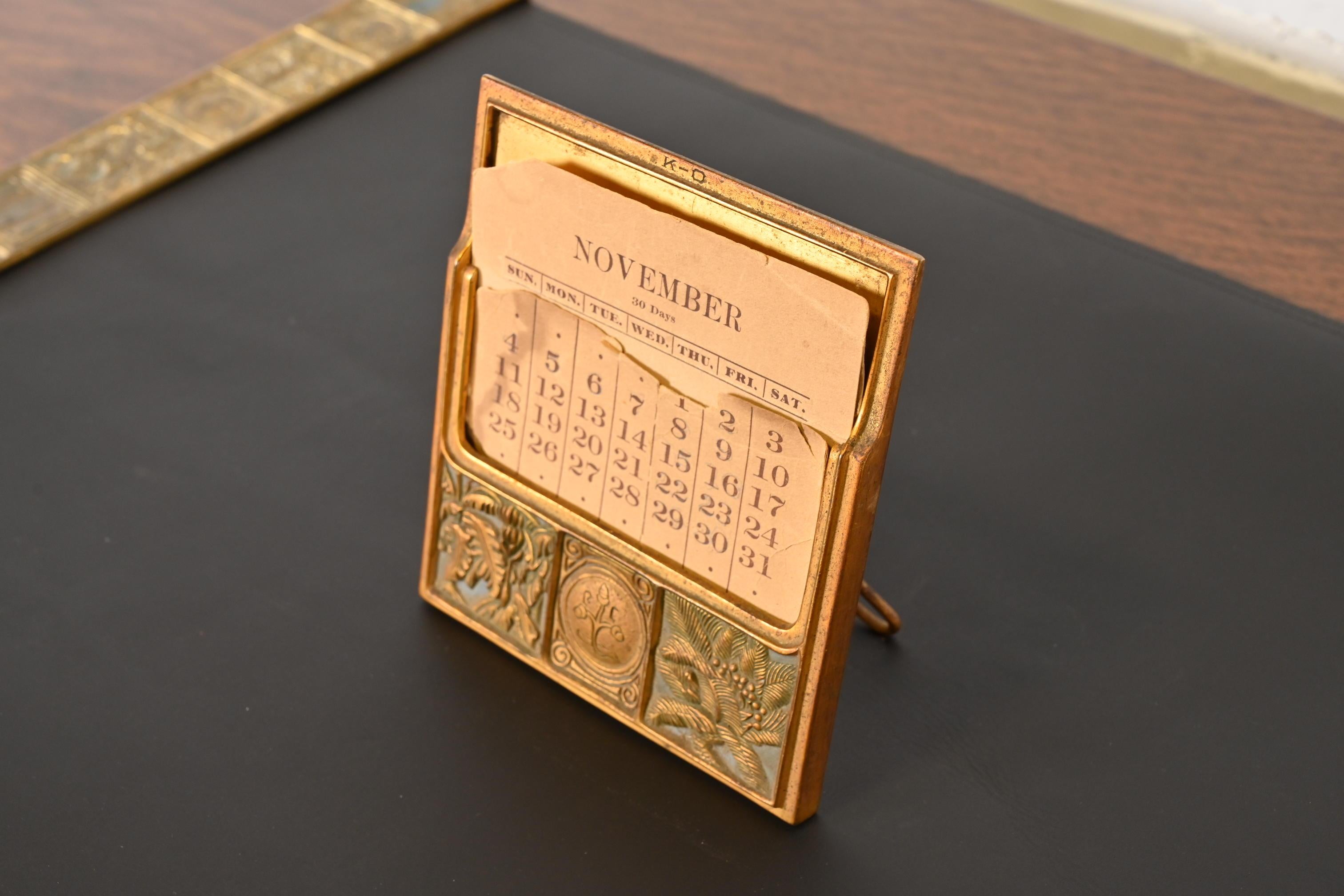 20th Century Tiffany Studios New York Bookmark Bronze Doré Desk Calendar Frame 