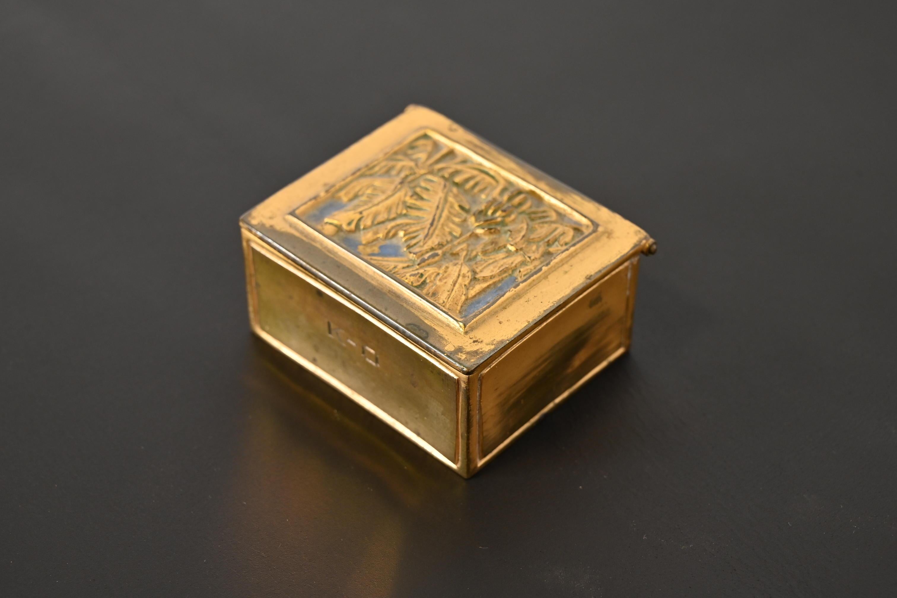 American Tiffany Studios New York Bookmark Bronze Doré Stamp Box For Sale