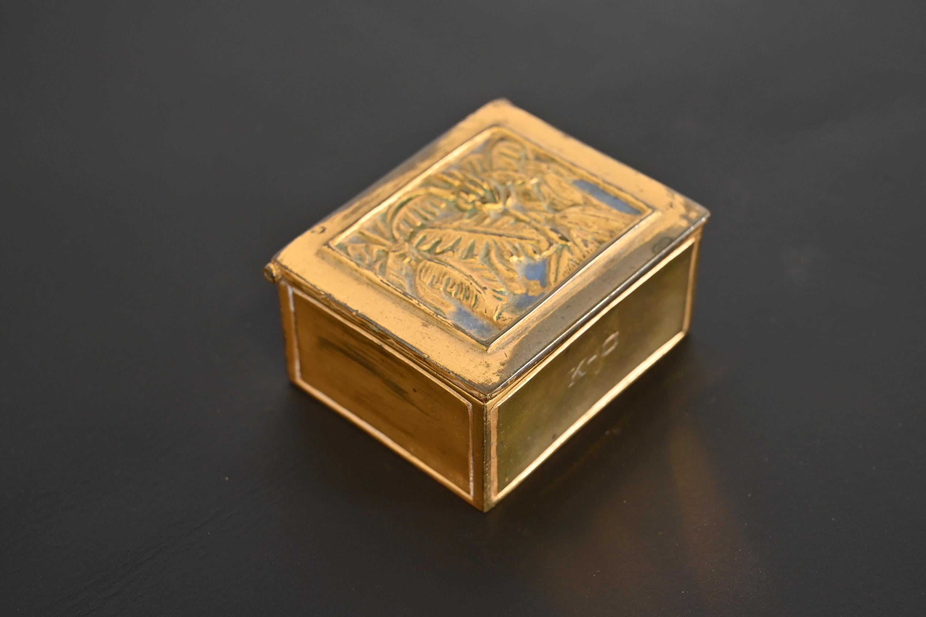 Tiffany Studios New York Bookmark Bronze Doré Stamp Box In Good Condition For Sale In South Bend, IN