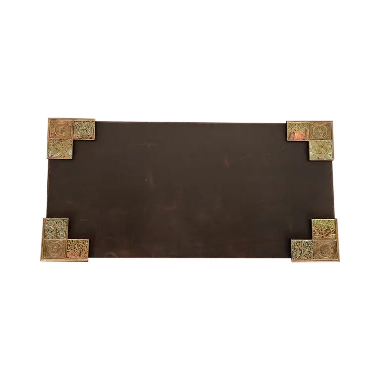 Tiffany Studios New York Bookmark Pattern Bronze Doré and Enamel Blotter Corners For Sale