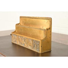Tiffany Studios New York Bookmark Pattern Bronze Doré and Enamel Letter Rack