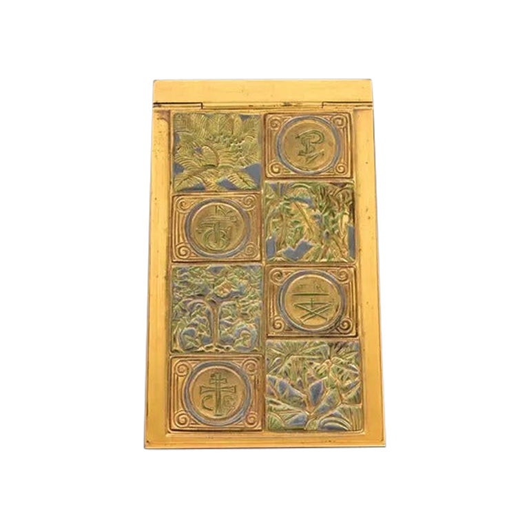 Tiffany Studios New York Bookmark Pattern Bronze Doré and Enamel Notepad Holder