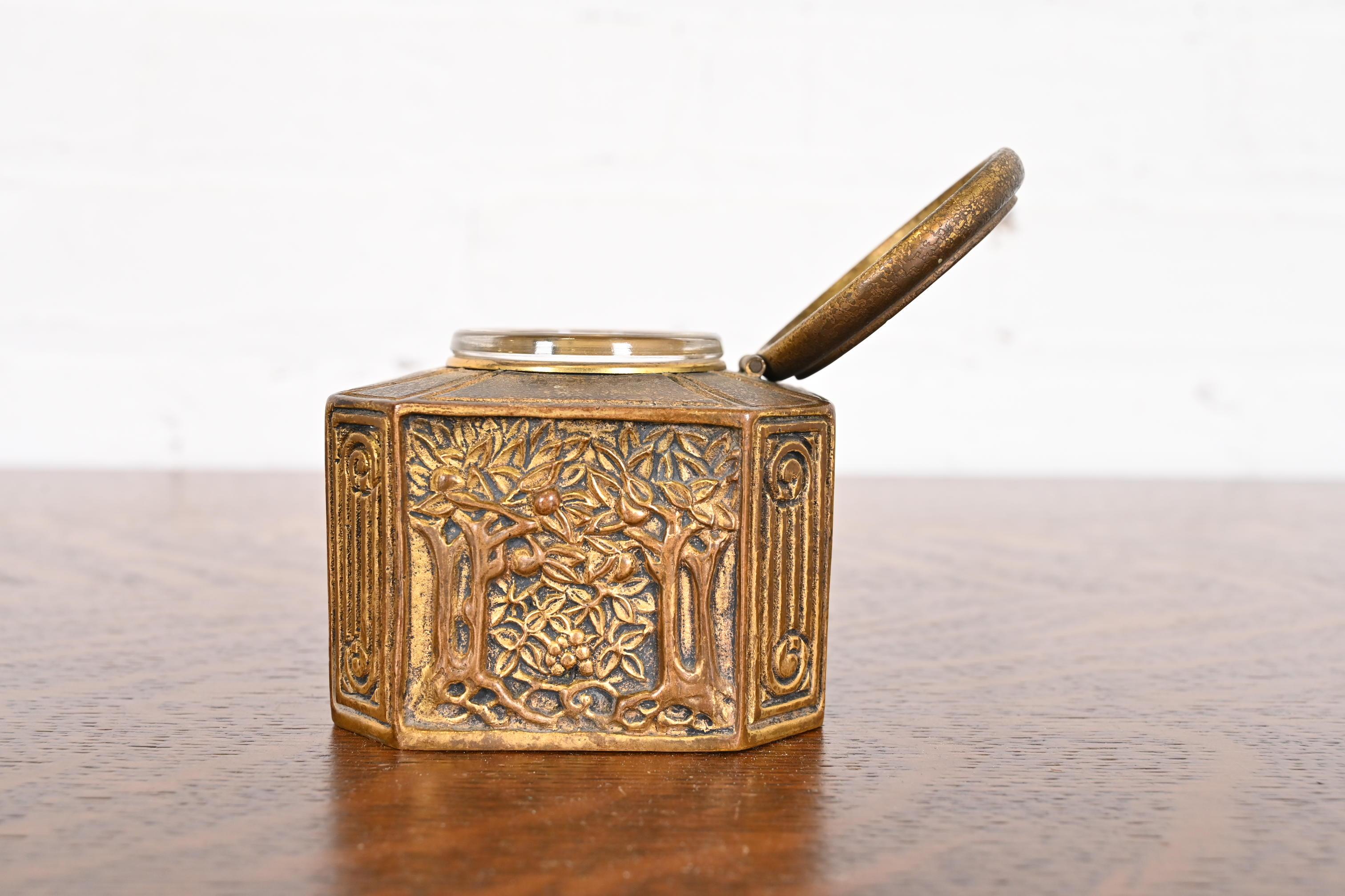 Tiffany Studios New York Bookmark Pattern Bronze Doré Inkwell 4