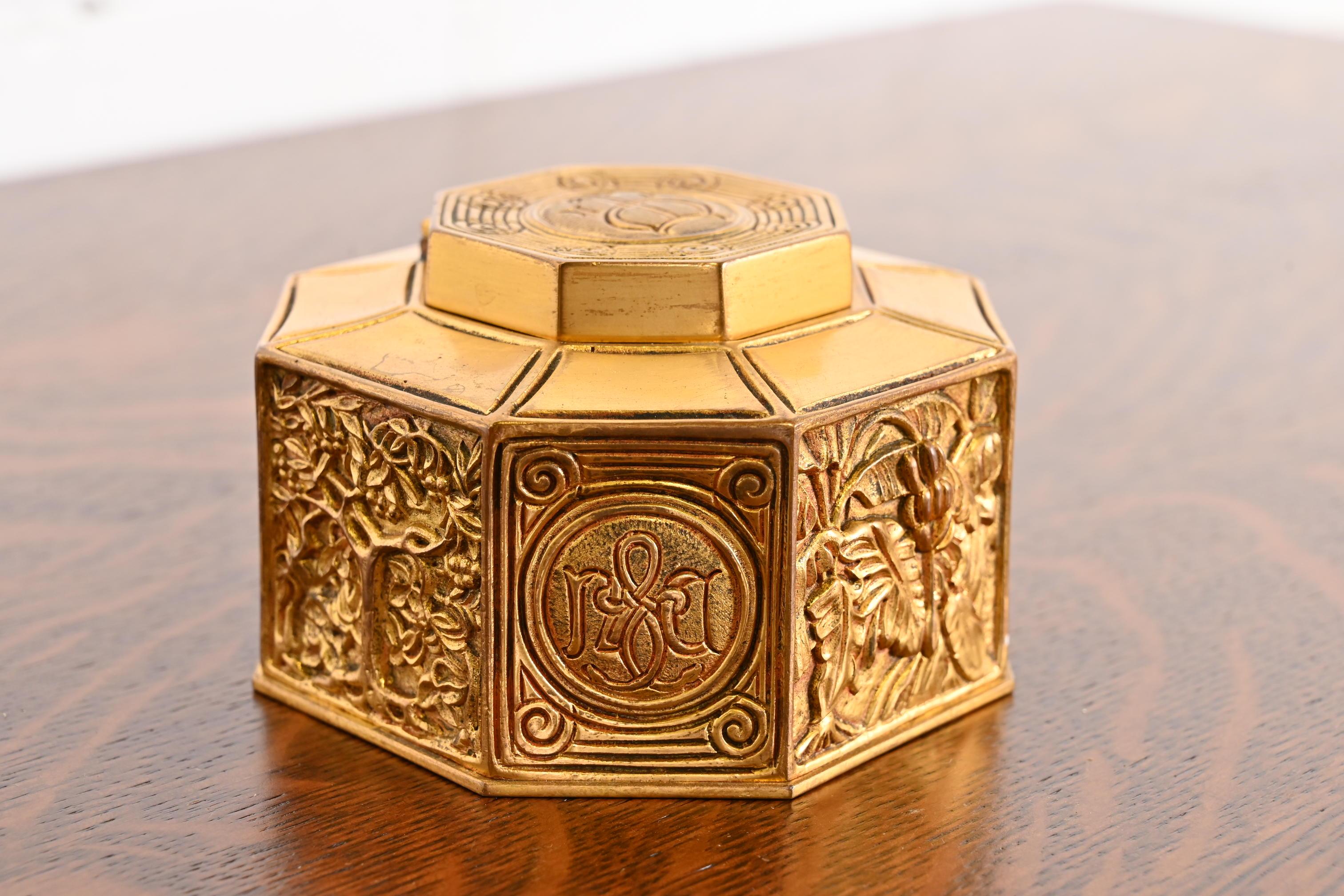 Arts and Crafts Tiffany Studios New York Bookmark Pattern Bronze Doré Inkwell