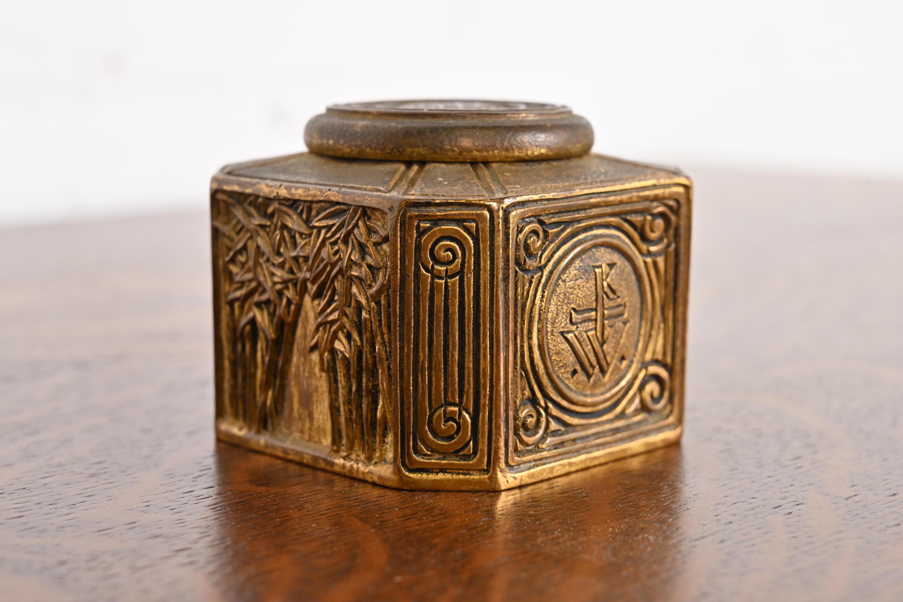 Arts and Crafts Tiffany Studios New York Bookmark Pattern Bronze Doré Inkwell