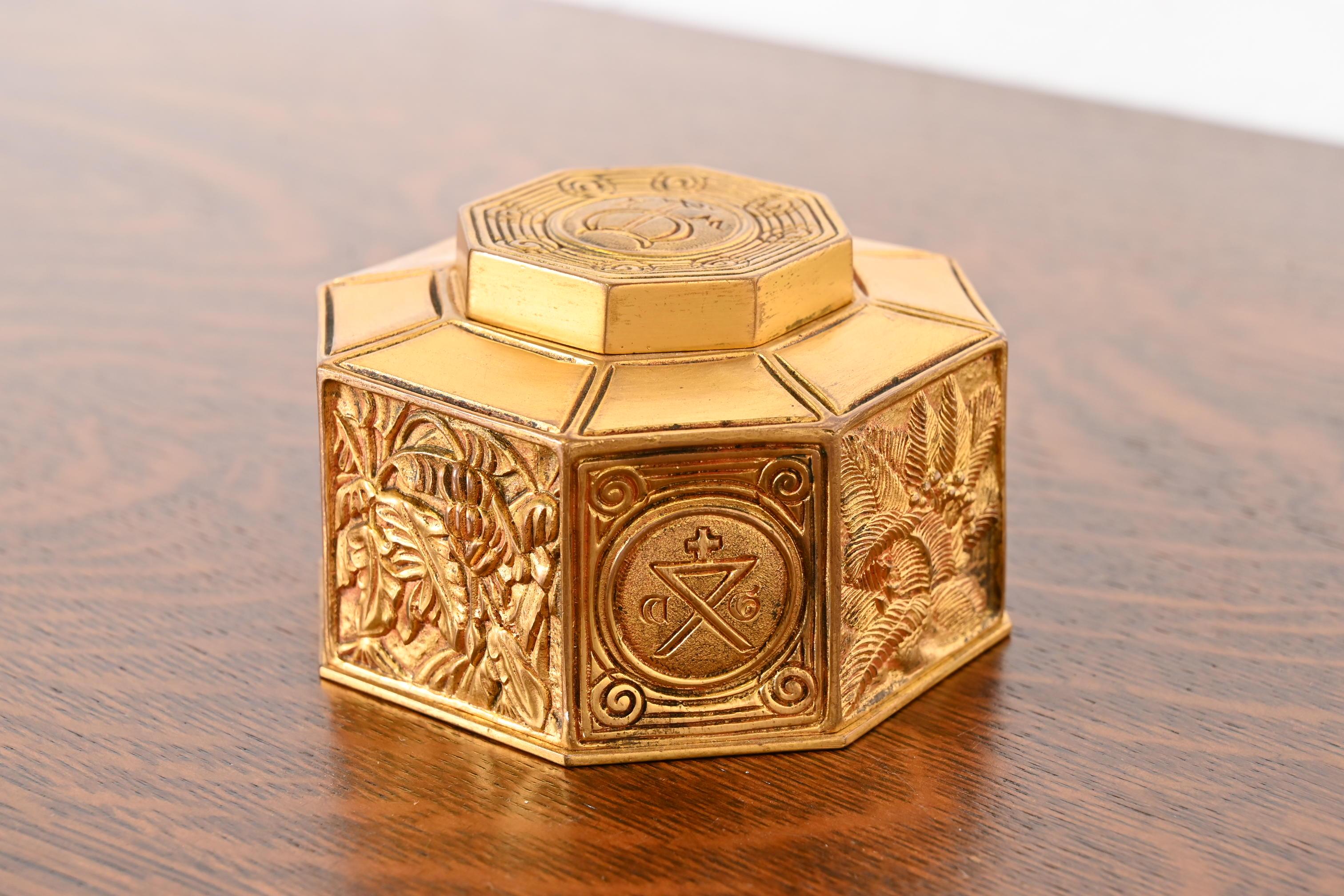 American Tiffany Studios New York Bookmark Pattern Bronze Doré Inkwell