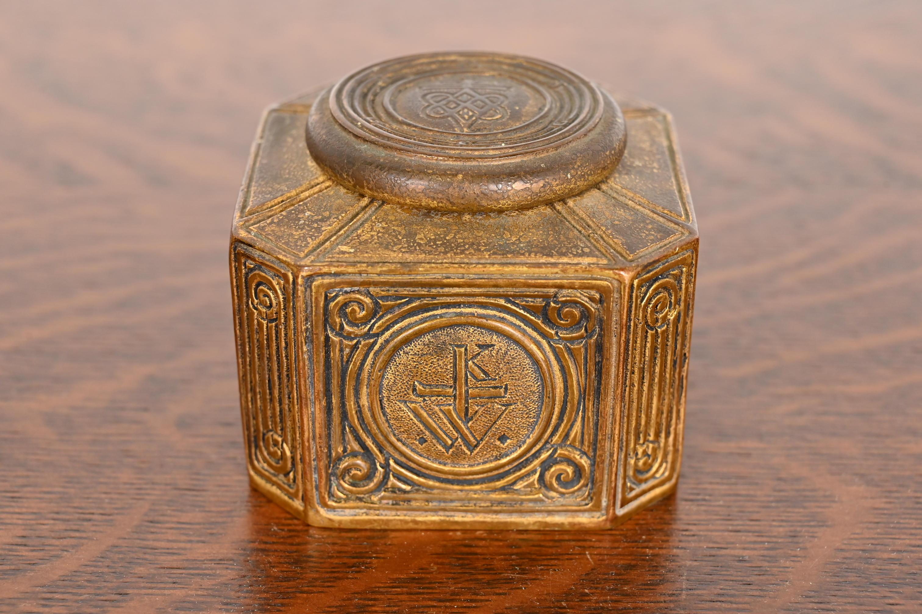 American Tiffany Studios New York Bookmark Pattern Bronze Doré Inkwell