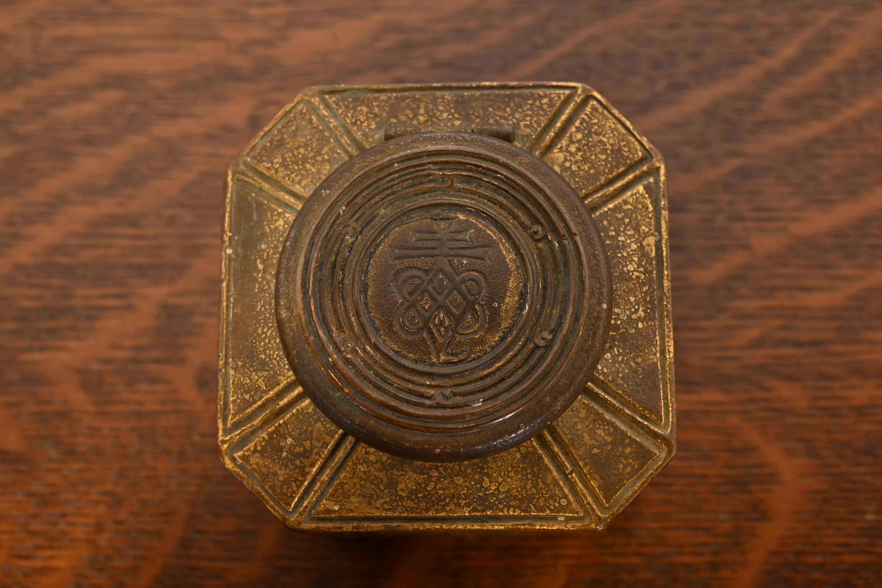 20th Century Tiffany Studios New York Bookmark Pattern Bronze Doré Inkwell