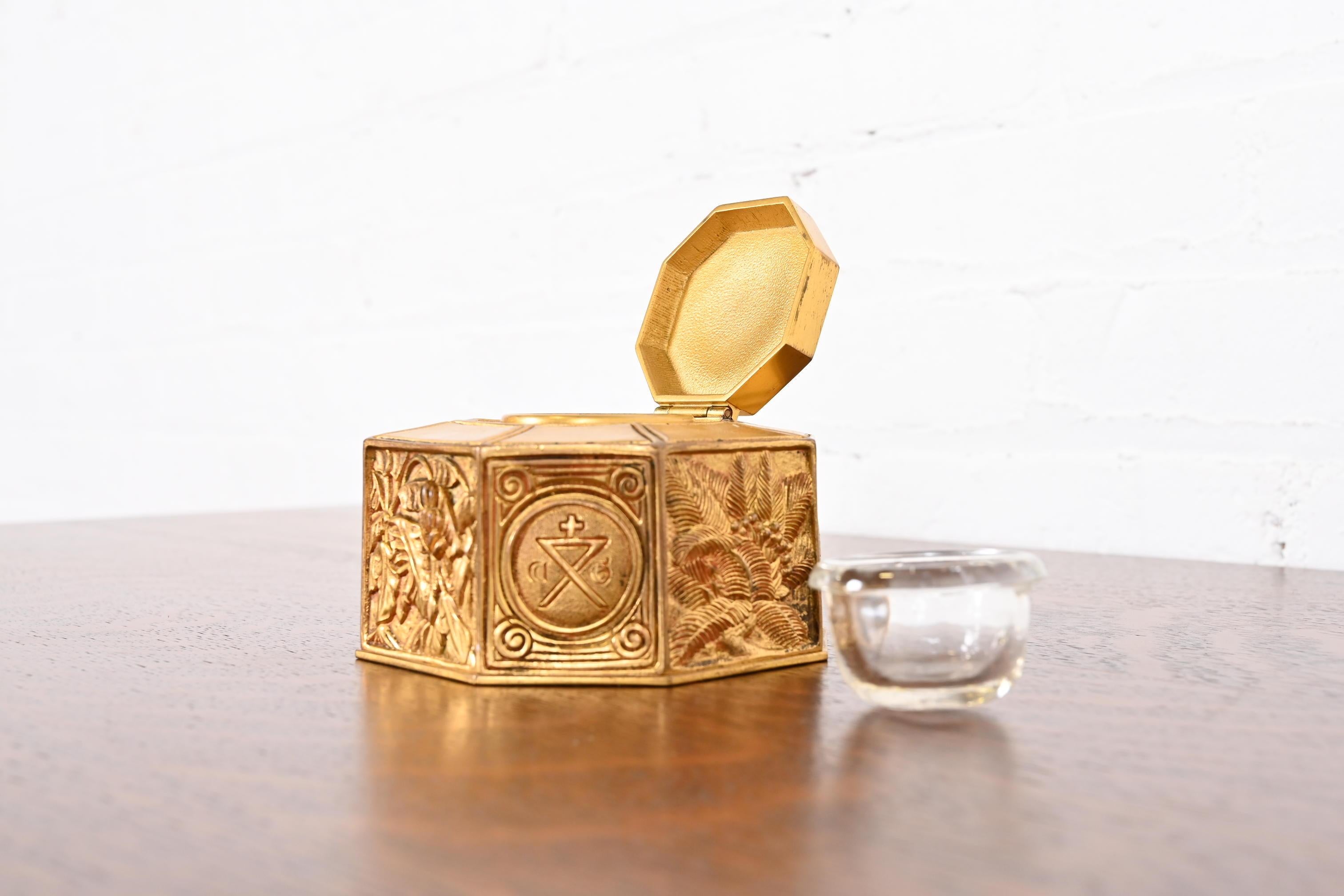 Tiffany Studios New York Bookmark Pattern Bronze Doré Inkwell 1